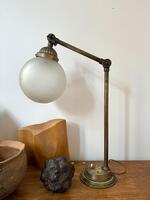 1920’s French Adjustable Table Lamp, In Brass, Metal & Nice Glass Ball With Stars engraved. Dim = H max 80 / Diam Glass Ball 20 cm