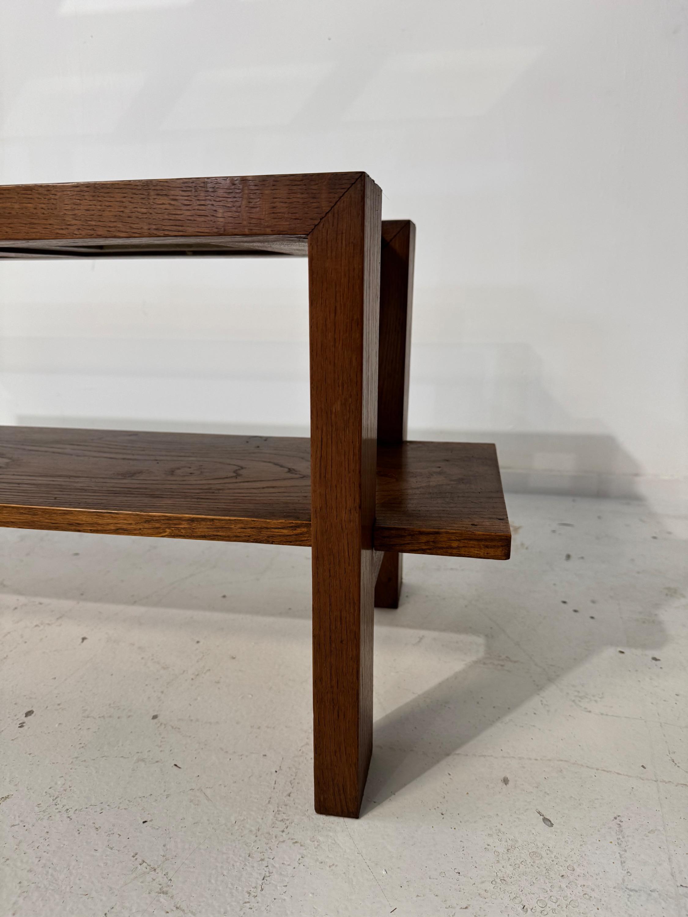 1930’s French Modernist Low Table in Oak & Mirrors. Dim = 120 x 36 x 40 cm