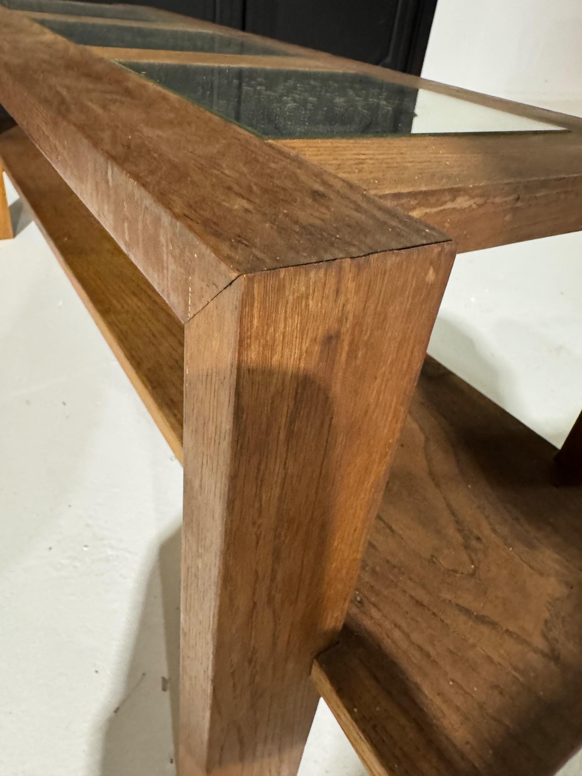 1940 French low Table in Oak & Mirrors Dim = 120 x 36 x 40 cm