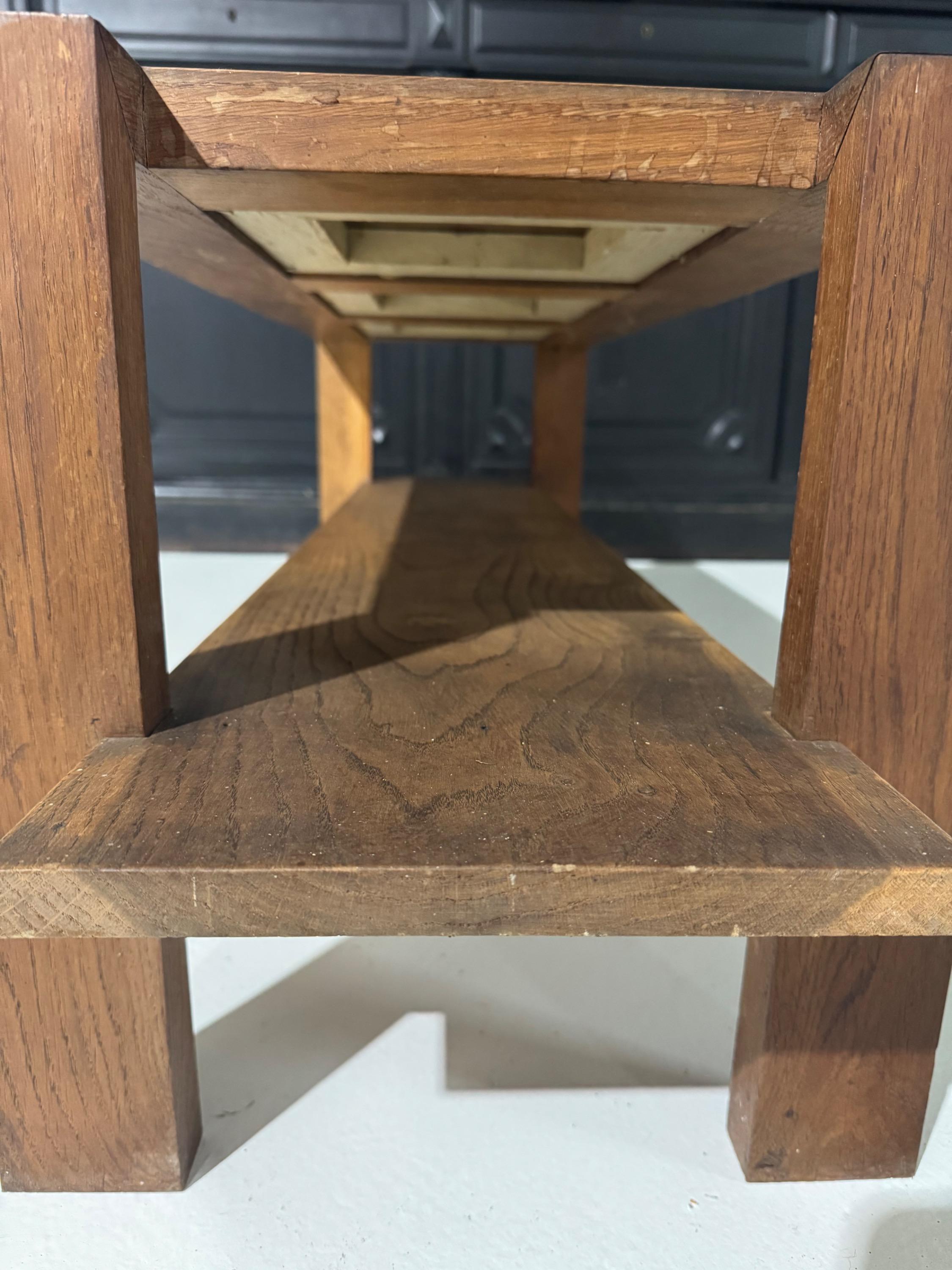 1940 French low Table in Oak & Mirrors Dim = 120 x 36 x 40 cm