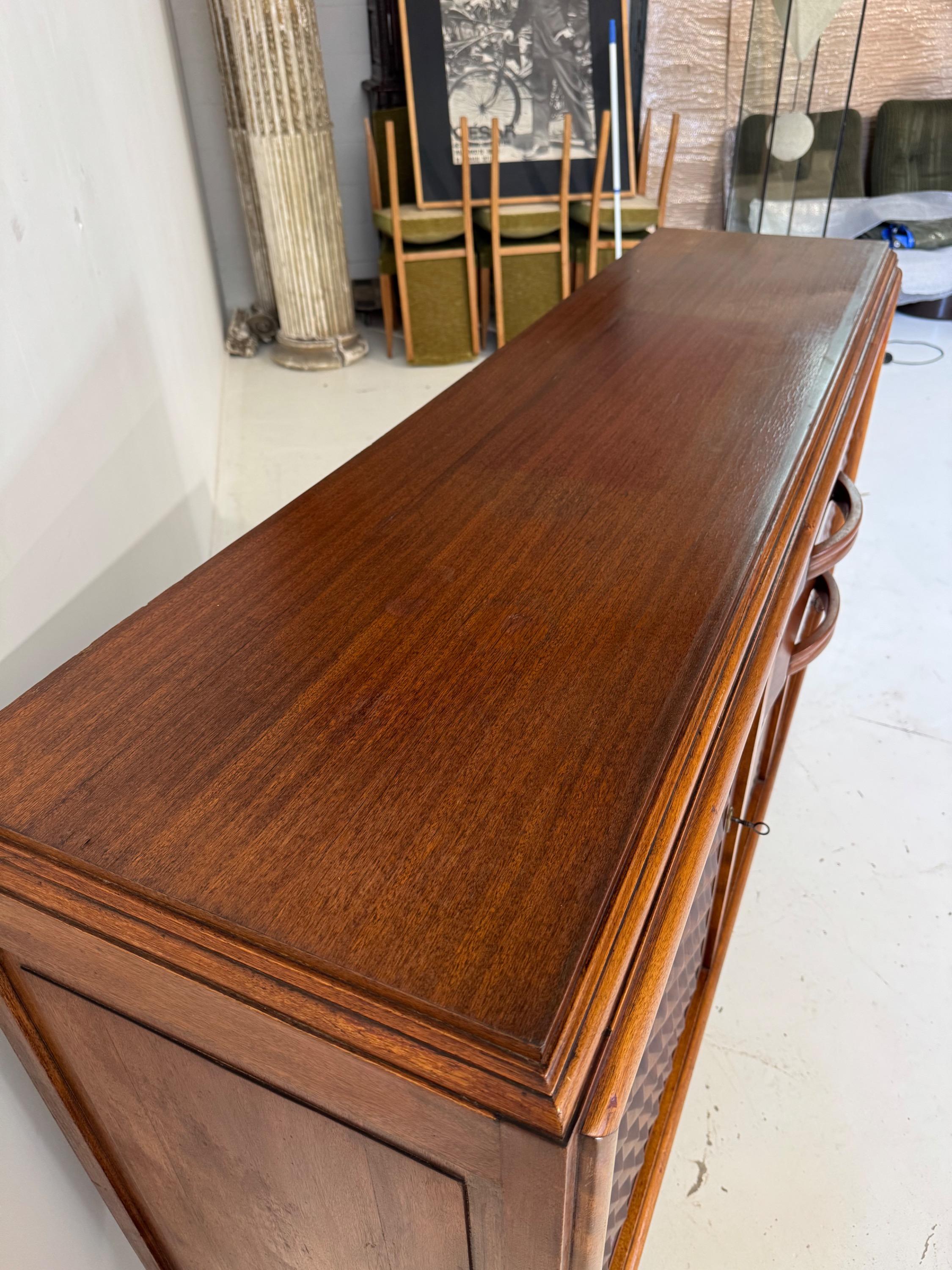 1940’s French Sideboard in Walnut & Mahogany. Dim = 190 x 51 x 105 cm