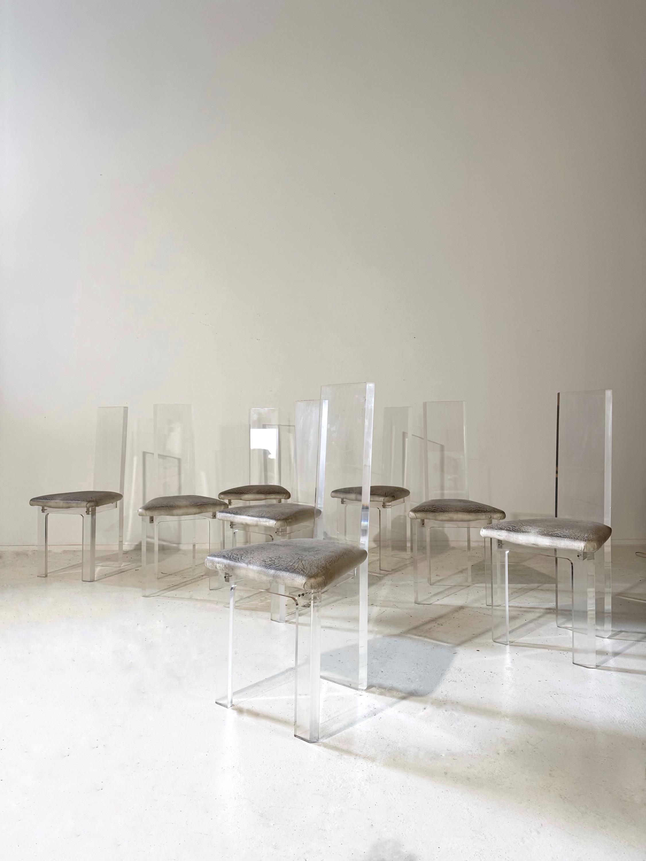 8 Plexiglass Dinning Chairs France 1970