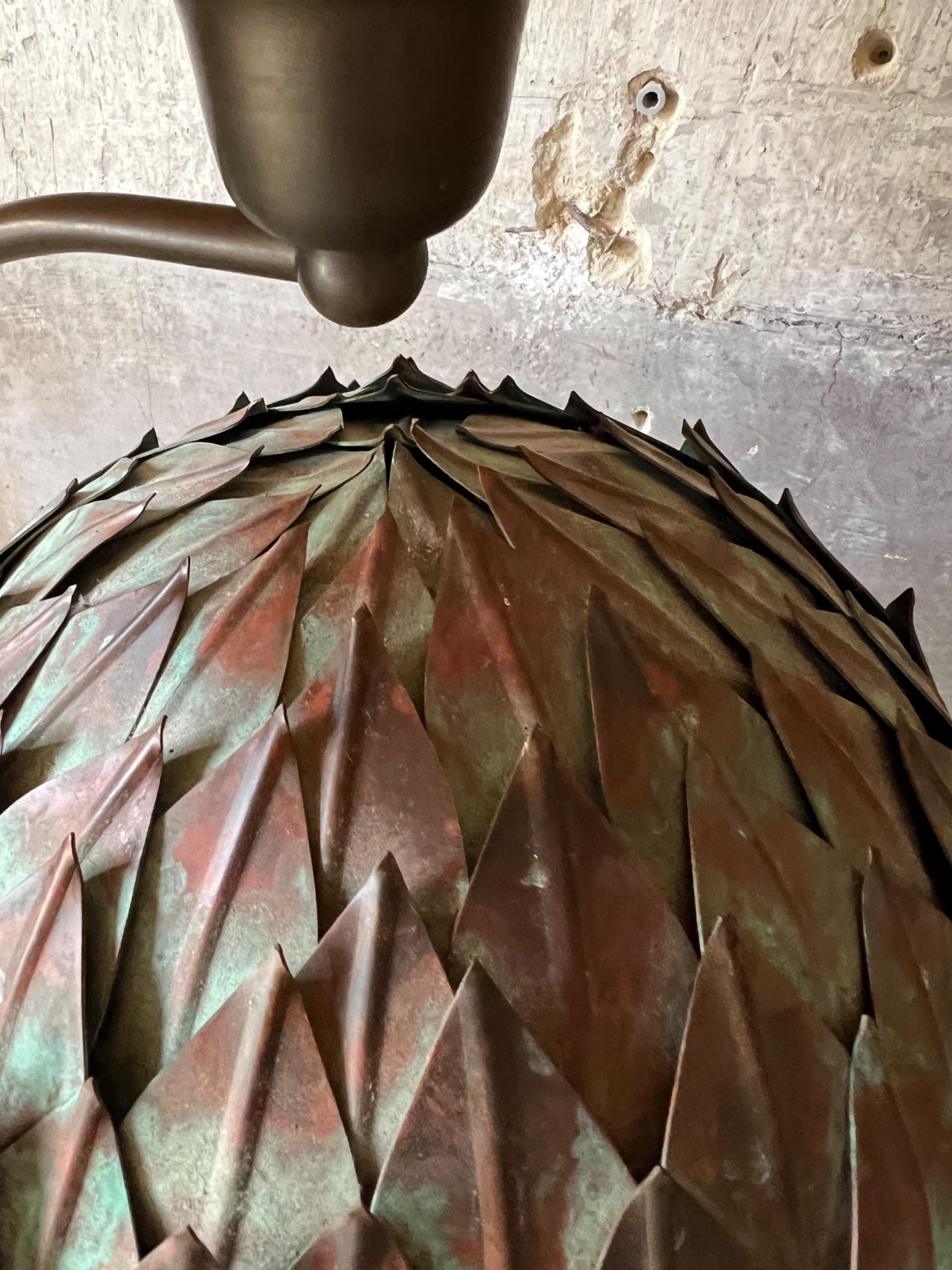 A pair of Big 1970 Copper Artichokes Lamps. Dim with Shades = H 71 / Diam 35 cm