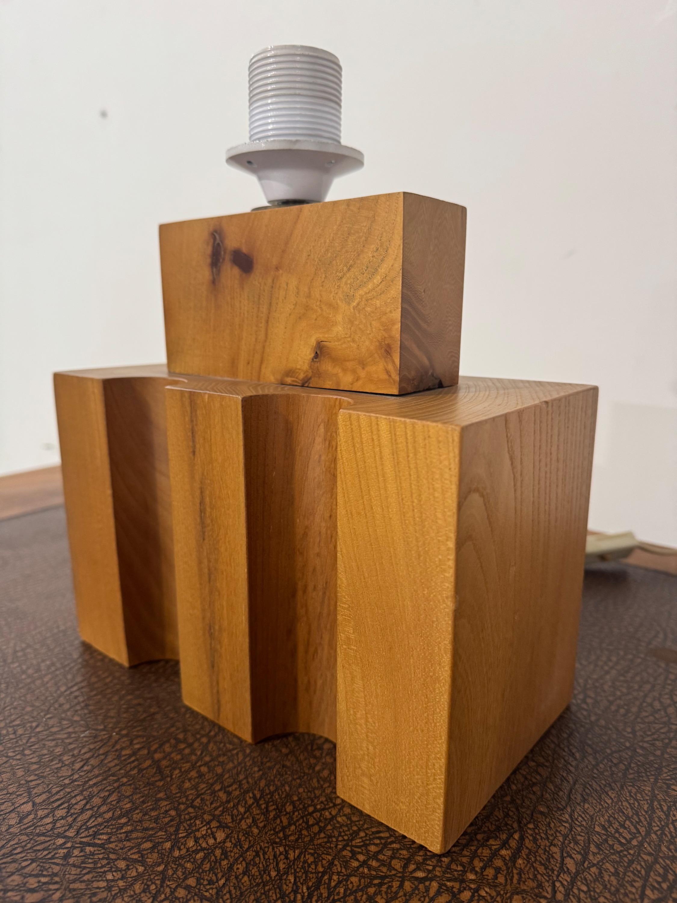 A Pair  of French Table Lamps by Maison Regain Circa 1970 in  Solid Elm Wood & Super Original Condition 