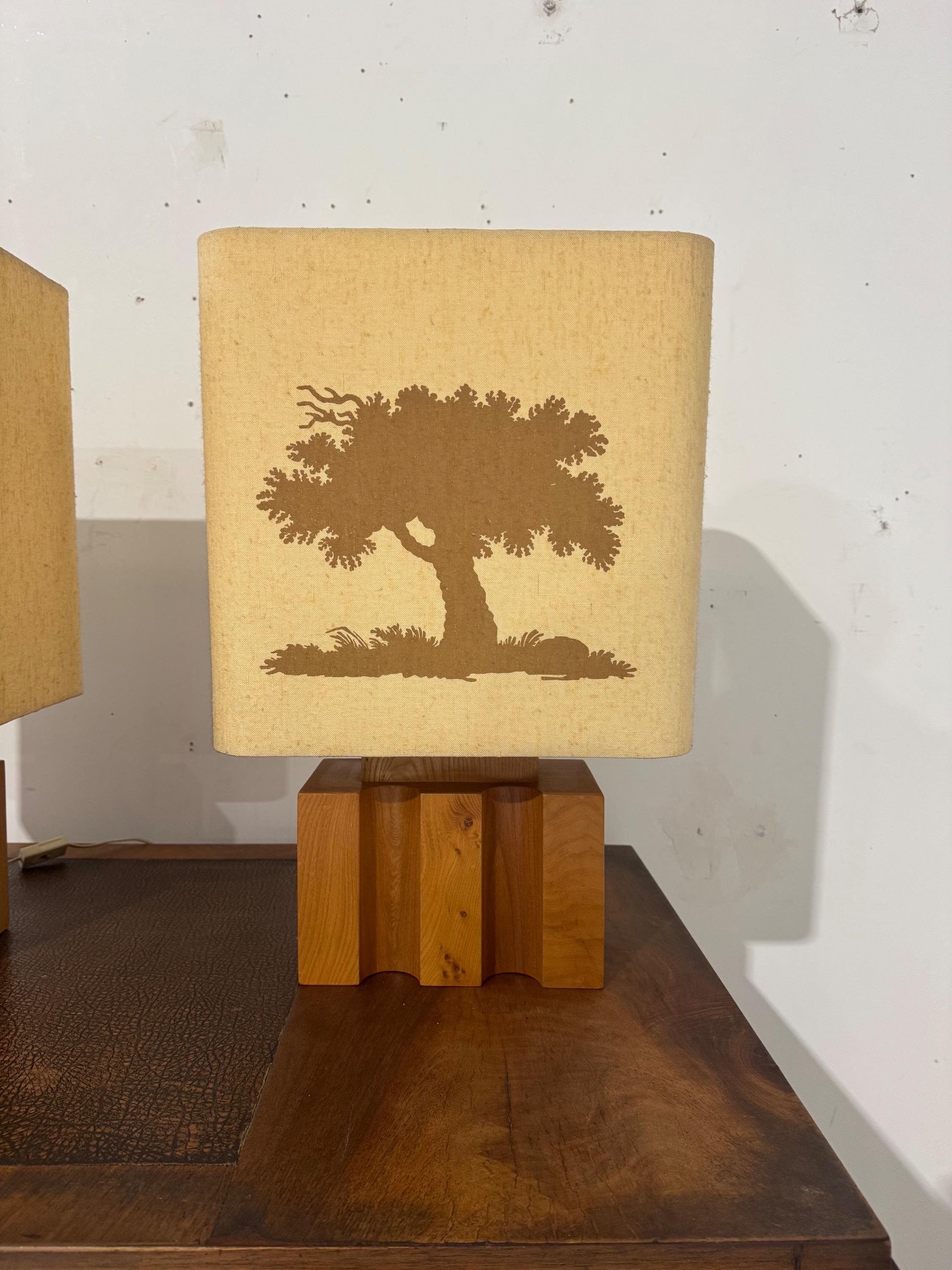 A Pair  of French Table Lamps by Maison Regain Circa 1970 in  Solid Elm Wood & Super Original Condition 