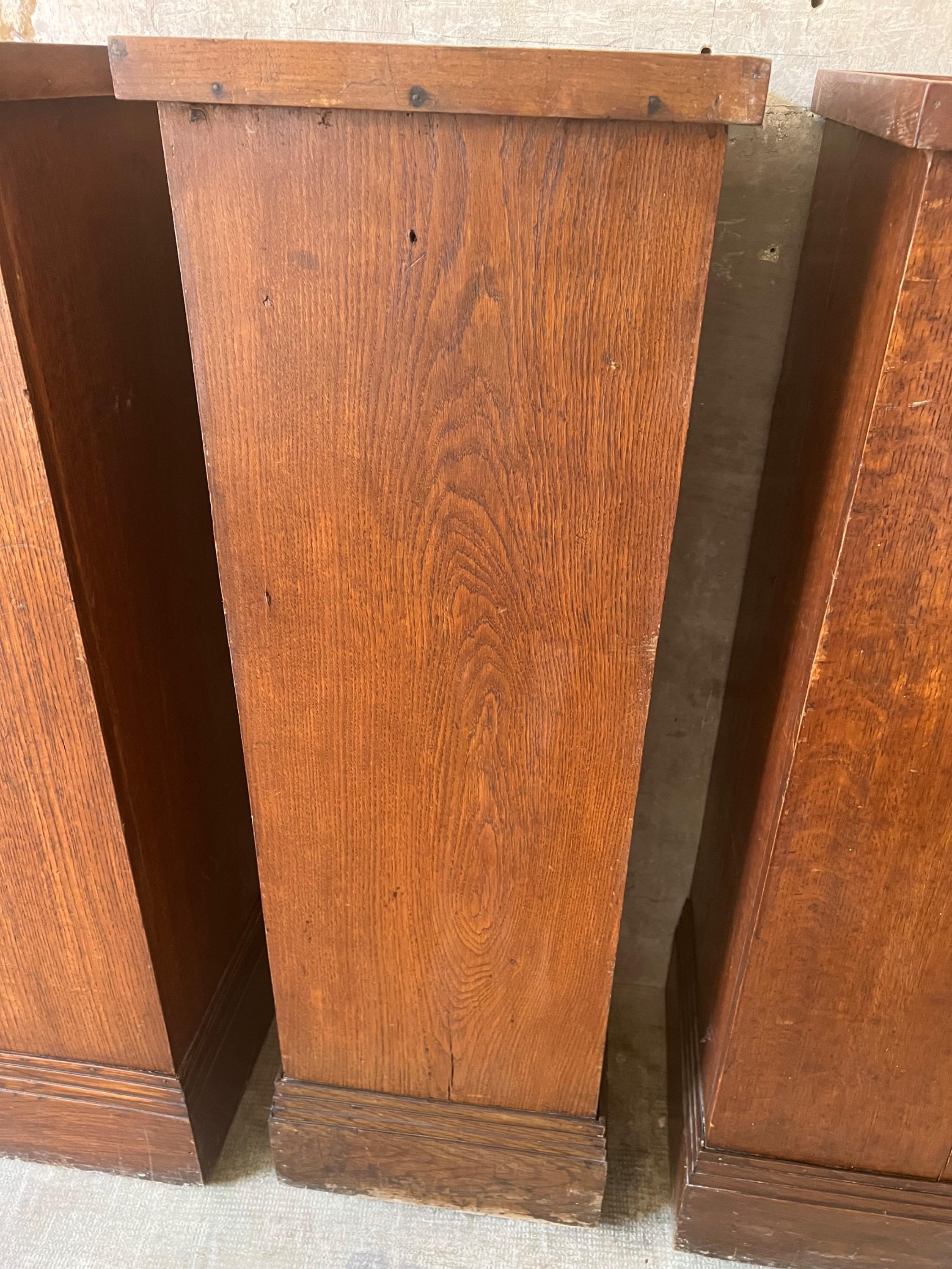A Set of 3 Big French Pedestals in Solid Oak Wood Circa 1900. Dim Each = 121 x 40 x 40 cm