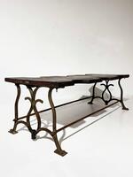 Amazing End of 19th Century Big French Jewellery Work Table With Beautiful Cast Iron Base & Strong Oak Top Plate ,Superb Time Patina. Dim = 240 x 93 x 77 cm