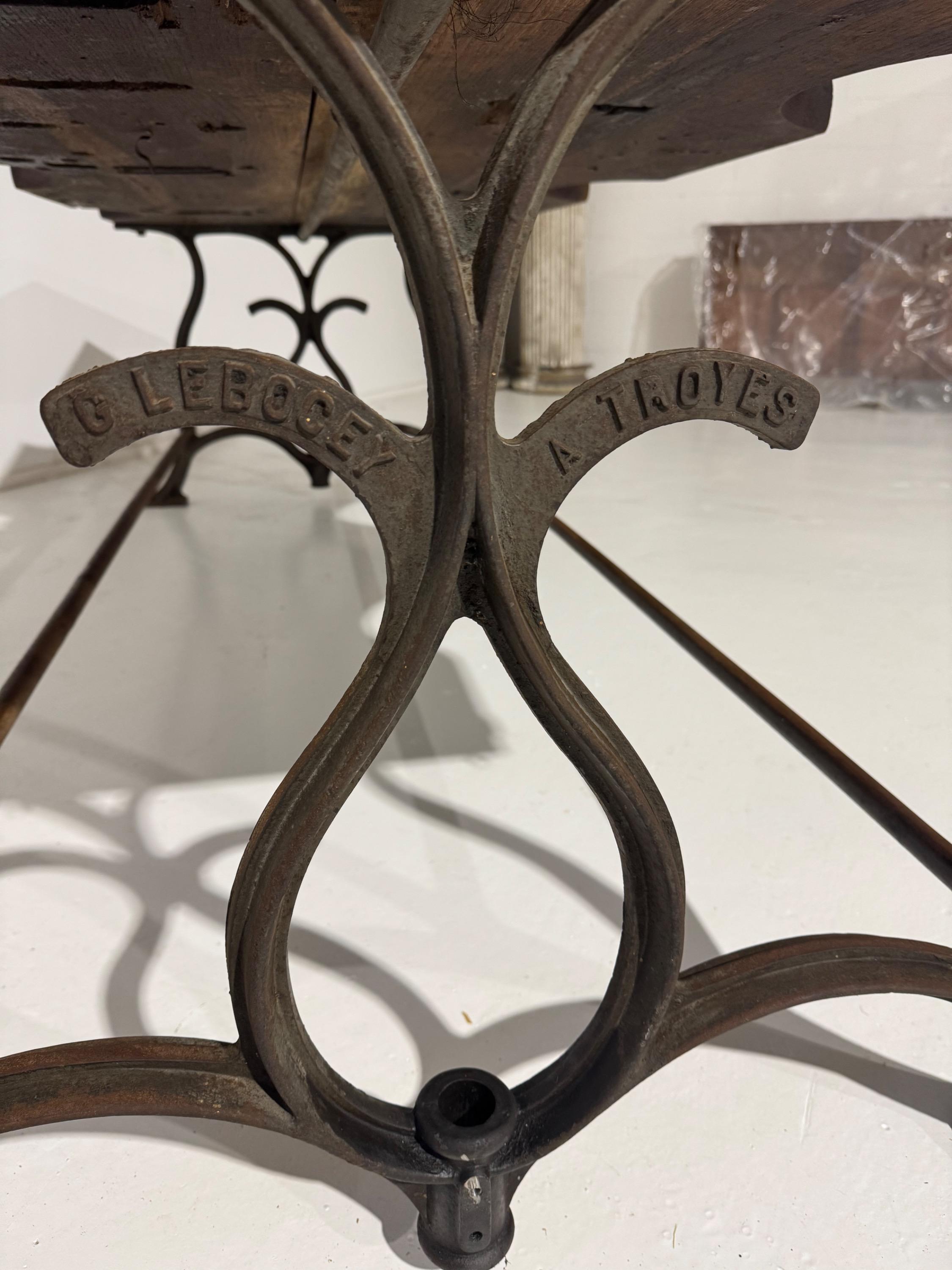 Amazing End of 19th Century Big French Jewellery Work Table With Beautiful Cast Iron Base & Strong Oak Top Plate ,Superb Time Patina. Dim = 240 x 93 x 77 cm