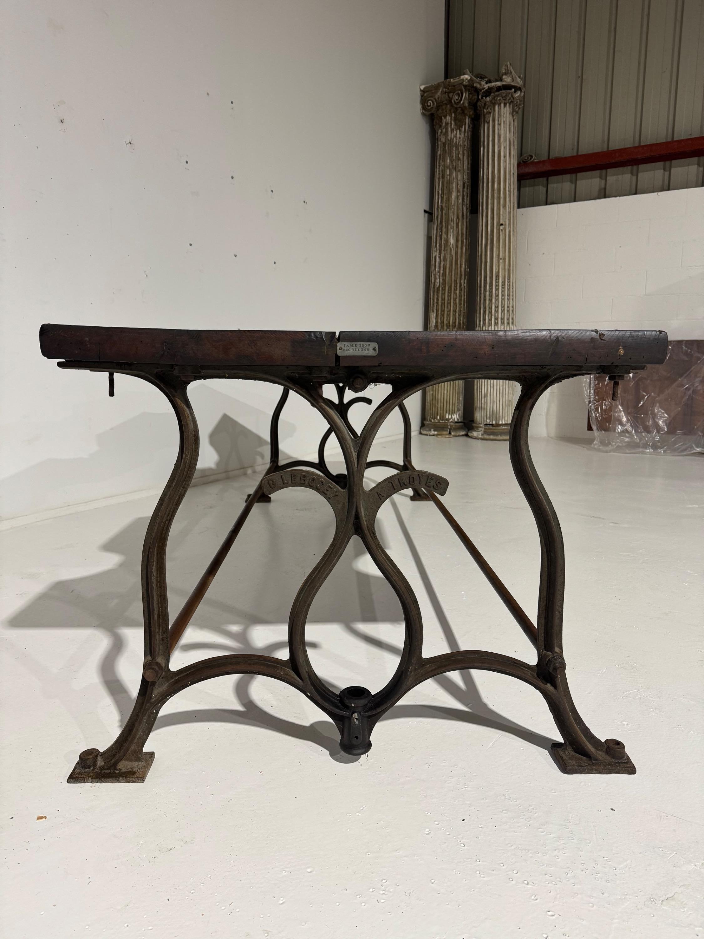 Amazing End of 19th Century Big French Jewellery Work Table With Beautiful Cast Iron Base & Strong Oak Top Plate ,Superb Time Patina. Dim = 240 x 93 x 77 cm