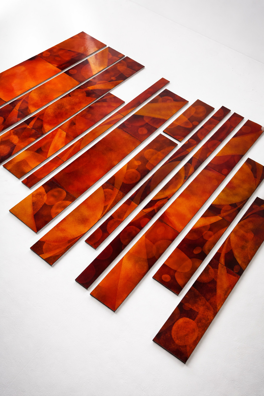 Amazing French Wall Decor Composed of 13 Big Enamelled lava stones Plates, Come From The Facade Of a 1960’s Building   Dimensions as in the picture :   327 x 470 cm