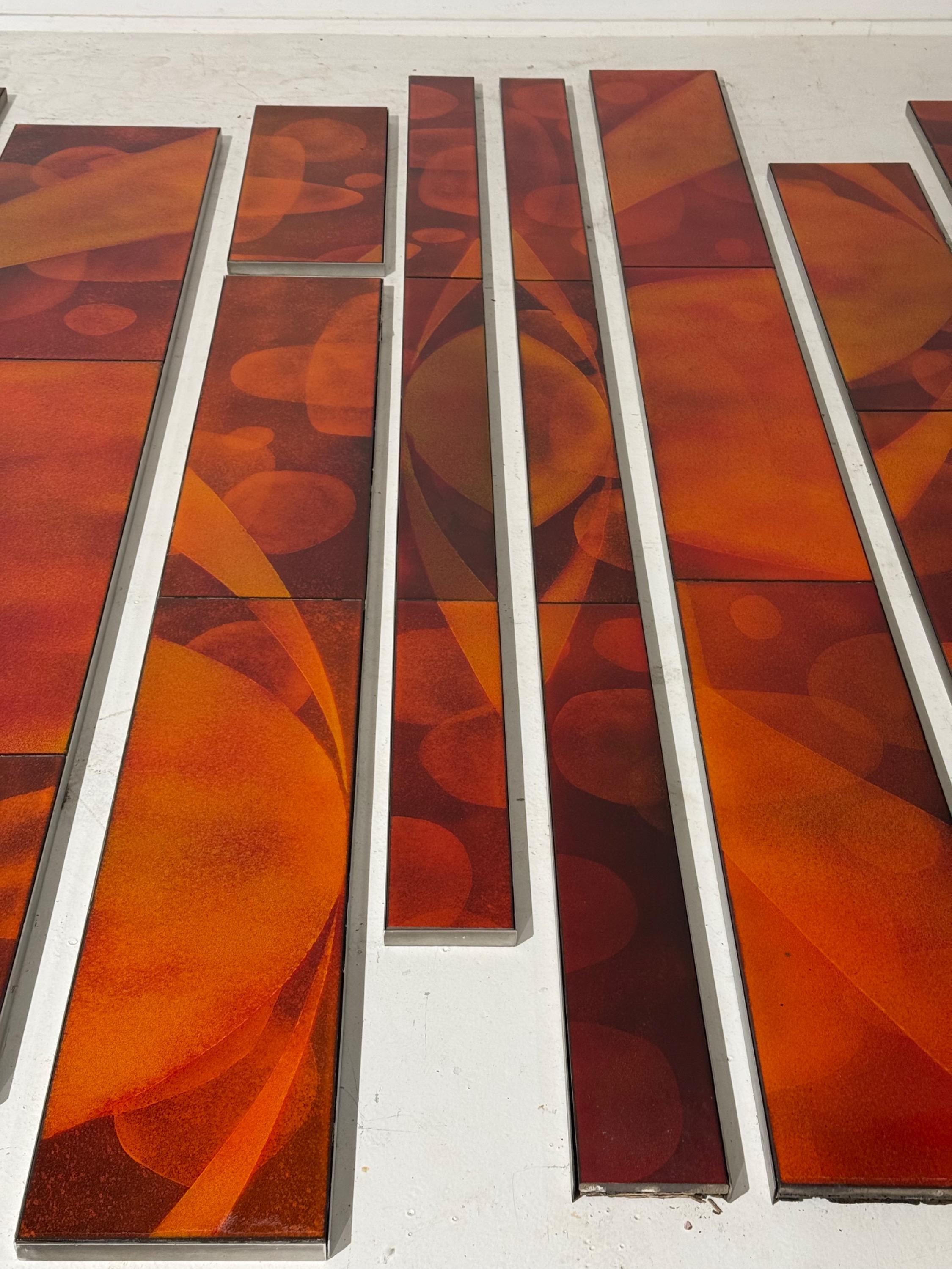 Amazing French Wall Decor Composed of 13 Big Enamelled lava stones Plates, Come From The Facade Of a 1960’s Building   Dimensions as in the picture :   327 x 470 cm