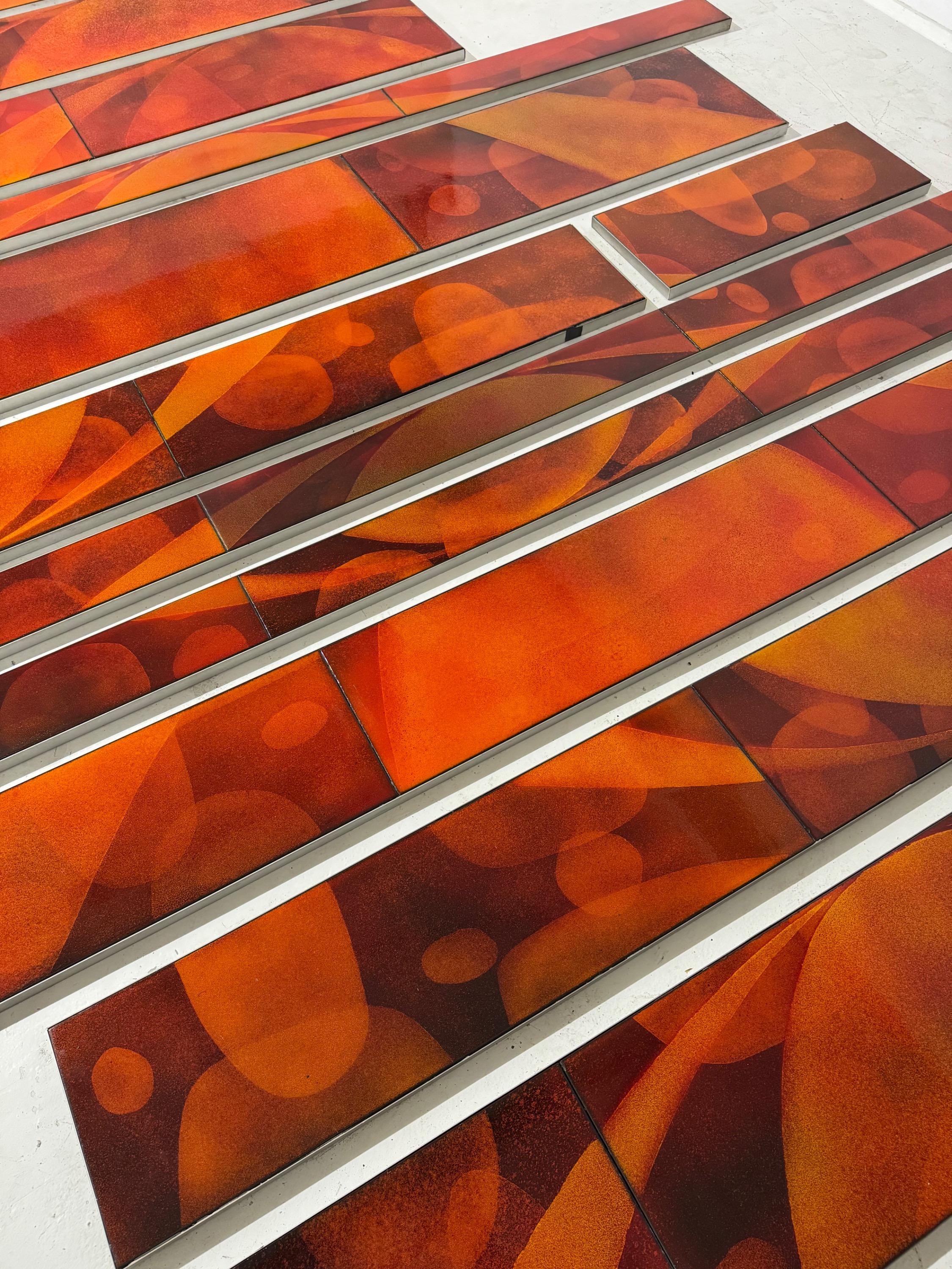 Amazing French Wall Decor Composed of 13 Big Enamelled lava stones Plates, Come From The Facade Of a 1960’s Building   Dimensions as in the picture :   327 x 470 cm