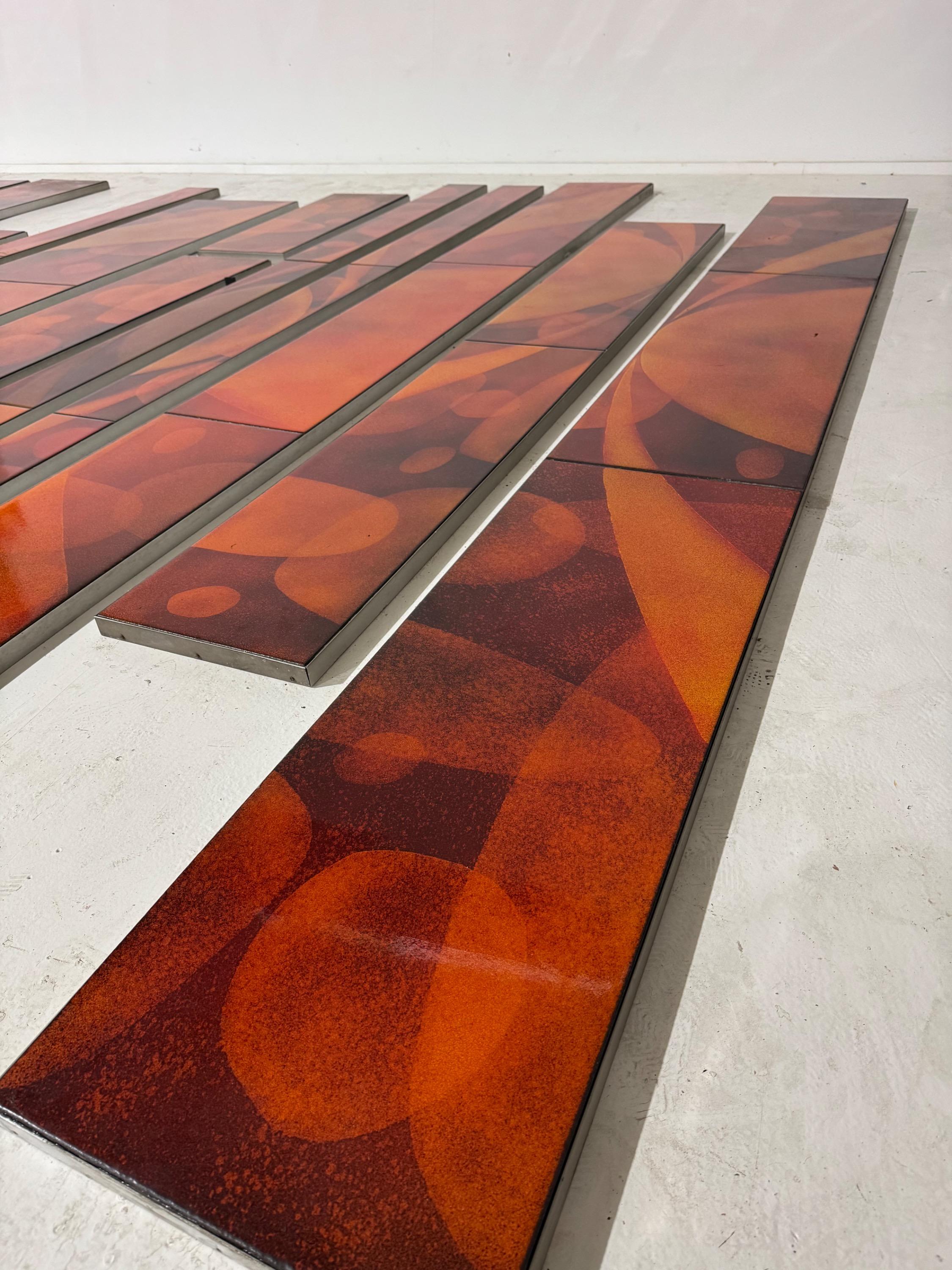 Amazing French Wall Decor Composed of 13 Big Enamelled lava stones Plates, Come From The Facade Of a 1960’s Building   Dimensions as in the picture :   327 x 470 cm