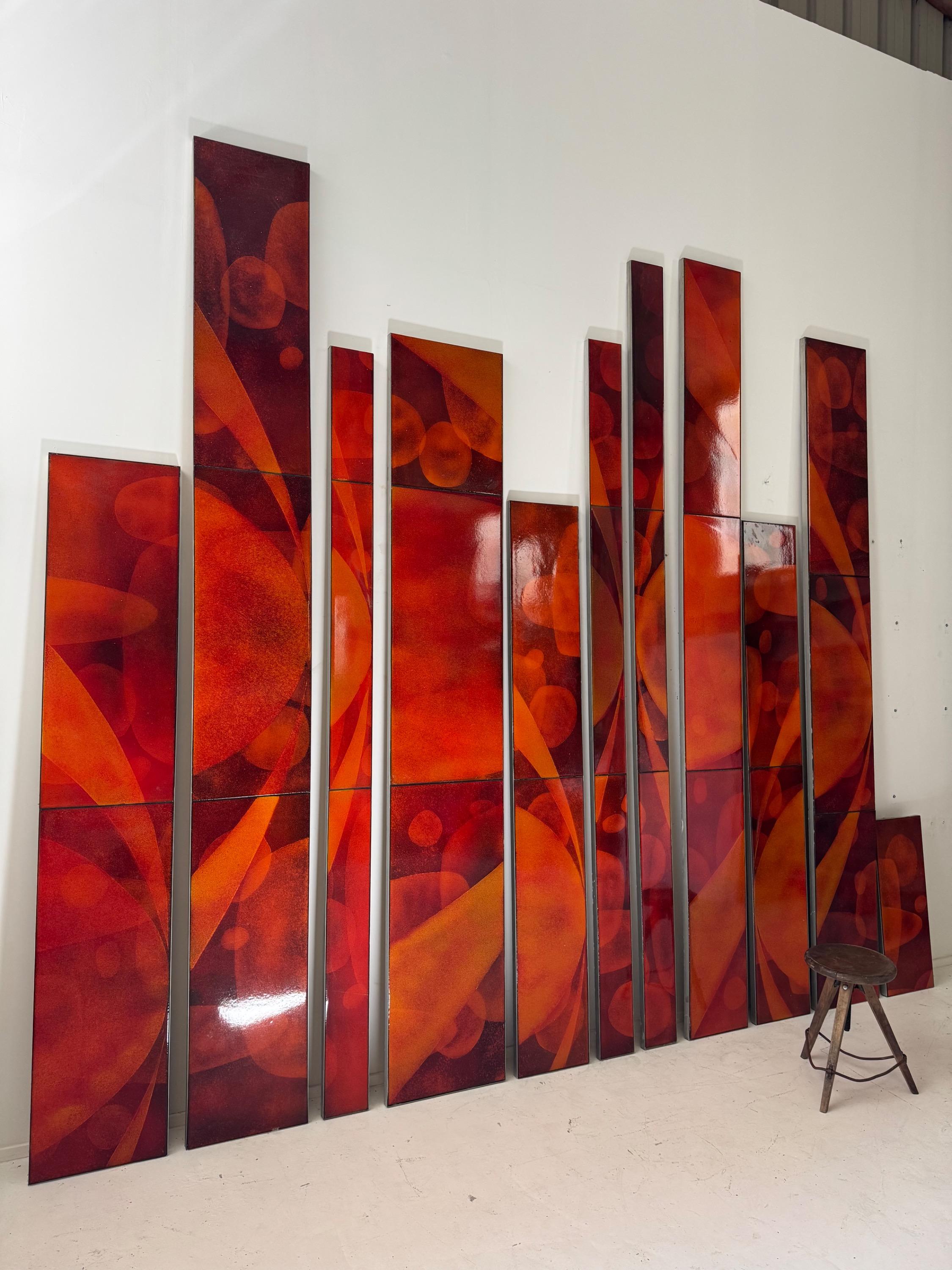 Amazing French Wall Decor Composed of 13 Big Enamelled lava stones Plates, Come From The Facade Of a 1960’s Building   Dimensions as in the picture :   327 x 470 cm