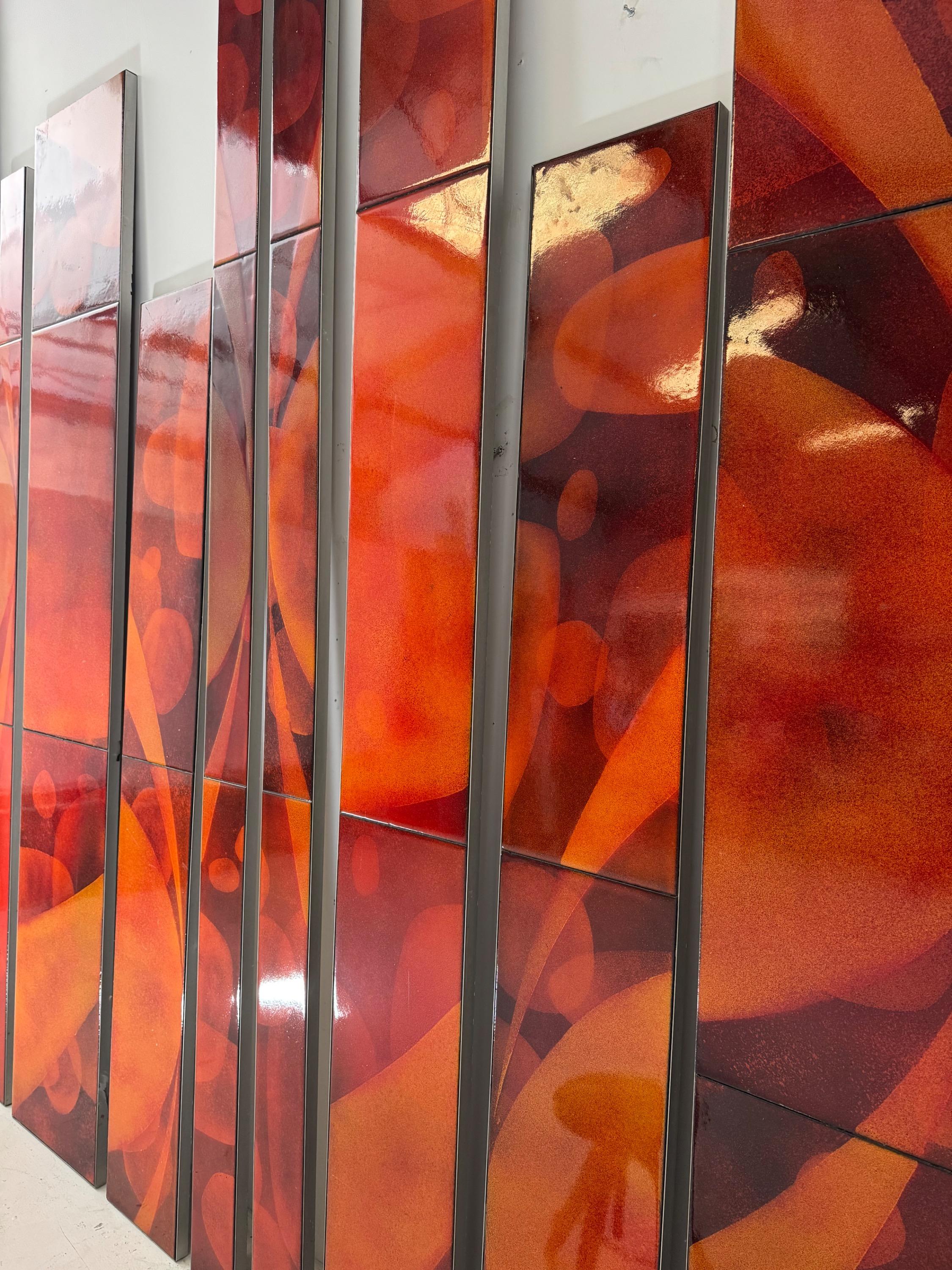 Amazing French Wall Decor Composed of 13 Big Enamelled lava stones Plates, Come From The Facade Of a 1960’s Building   Dimensions as in the picture :   327 x 470 cm