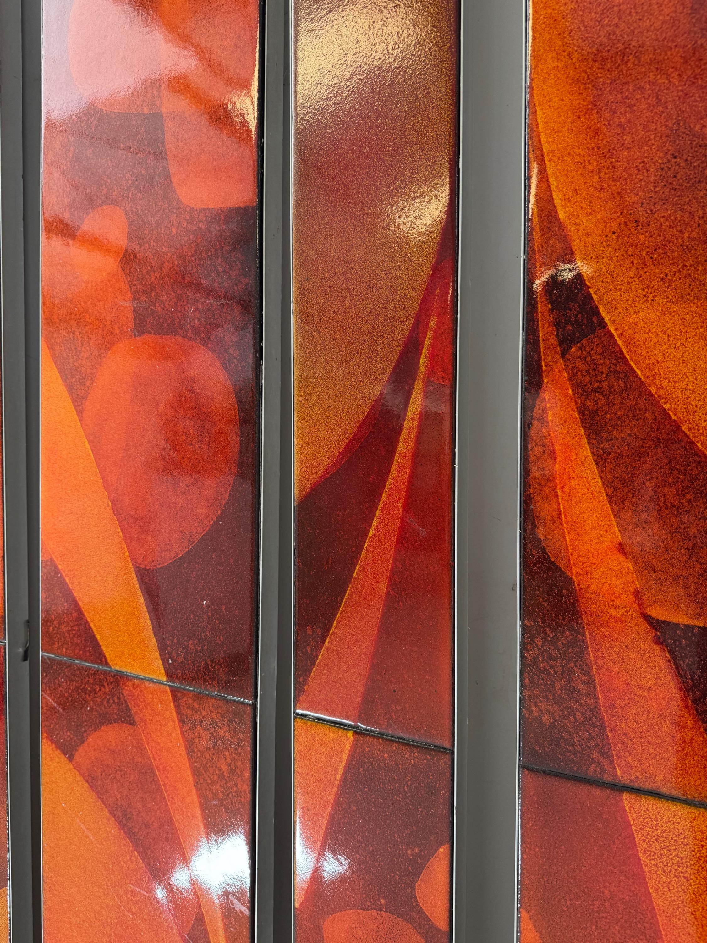 Amazing French Wall Decor Composed of 13 Big Enamelled lava stones Plates, Come From The Facade Of a 1960’s Building   Dimensions as in the picture :   327 x 470 cm