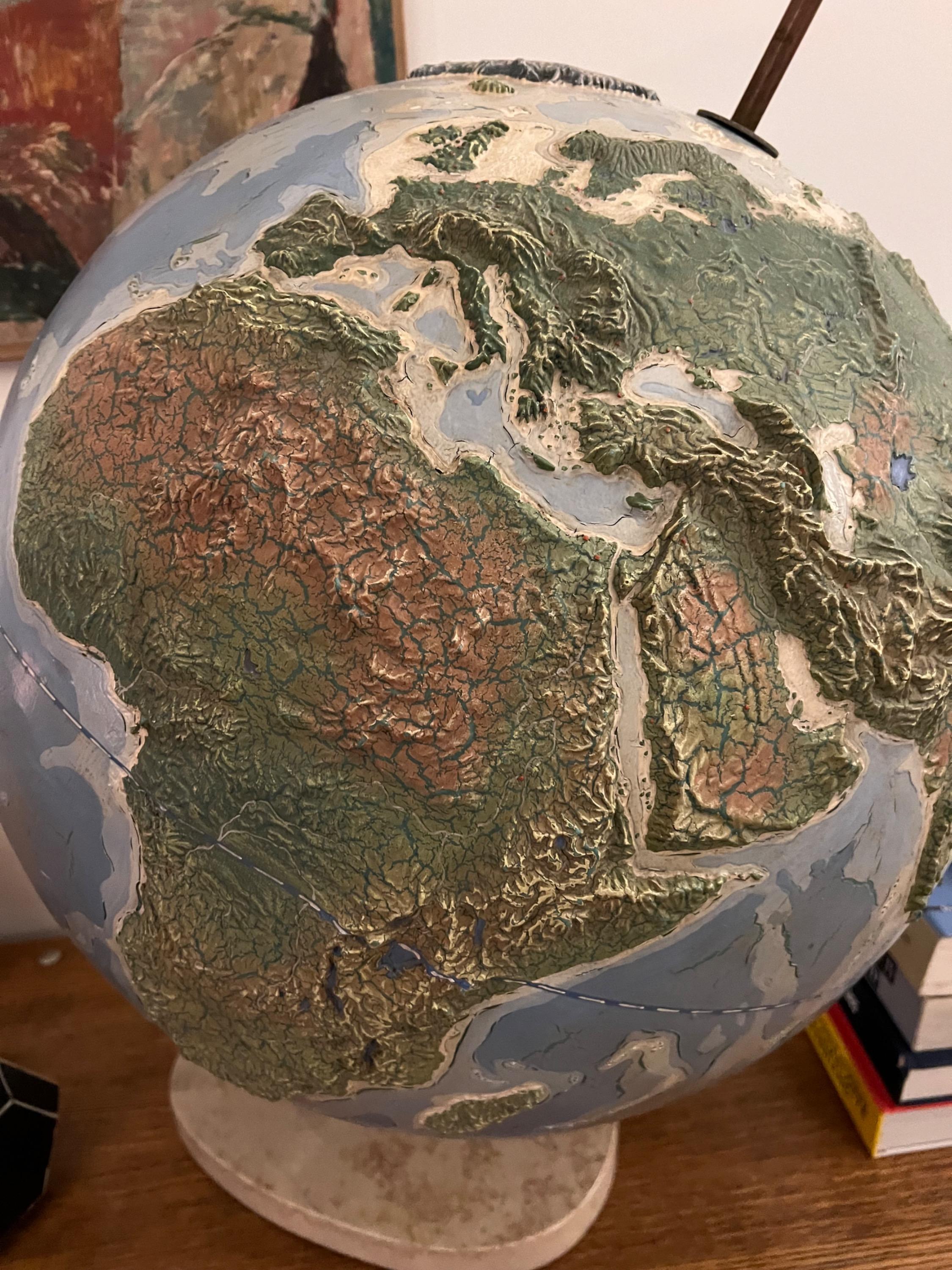 Around The World… Incredible 1950’s Big French Didactic Earth Globe. Dim = H 72 cm / Diam 52 cm