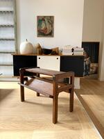 Attr. To Jacques Adnet, Additional table in Oak, Walnut & Leather Circa 1950. Dim = 78x56x50 cm