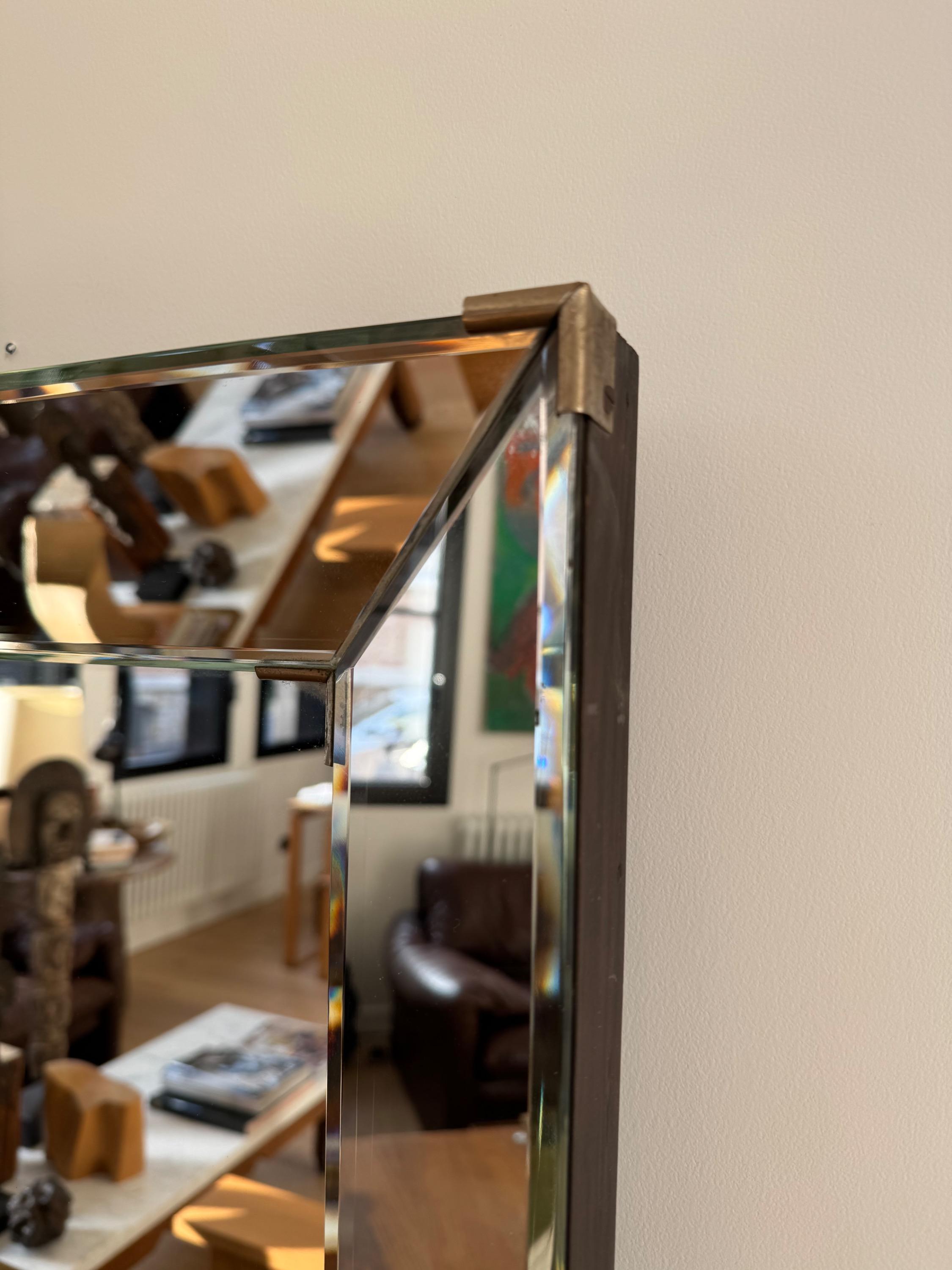 Attr. To Jacques Adnet, Chic French 1940 Mirror Dim = 74 x 54 x 6 cm