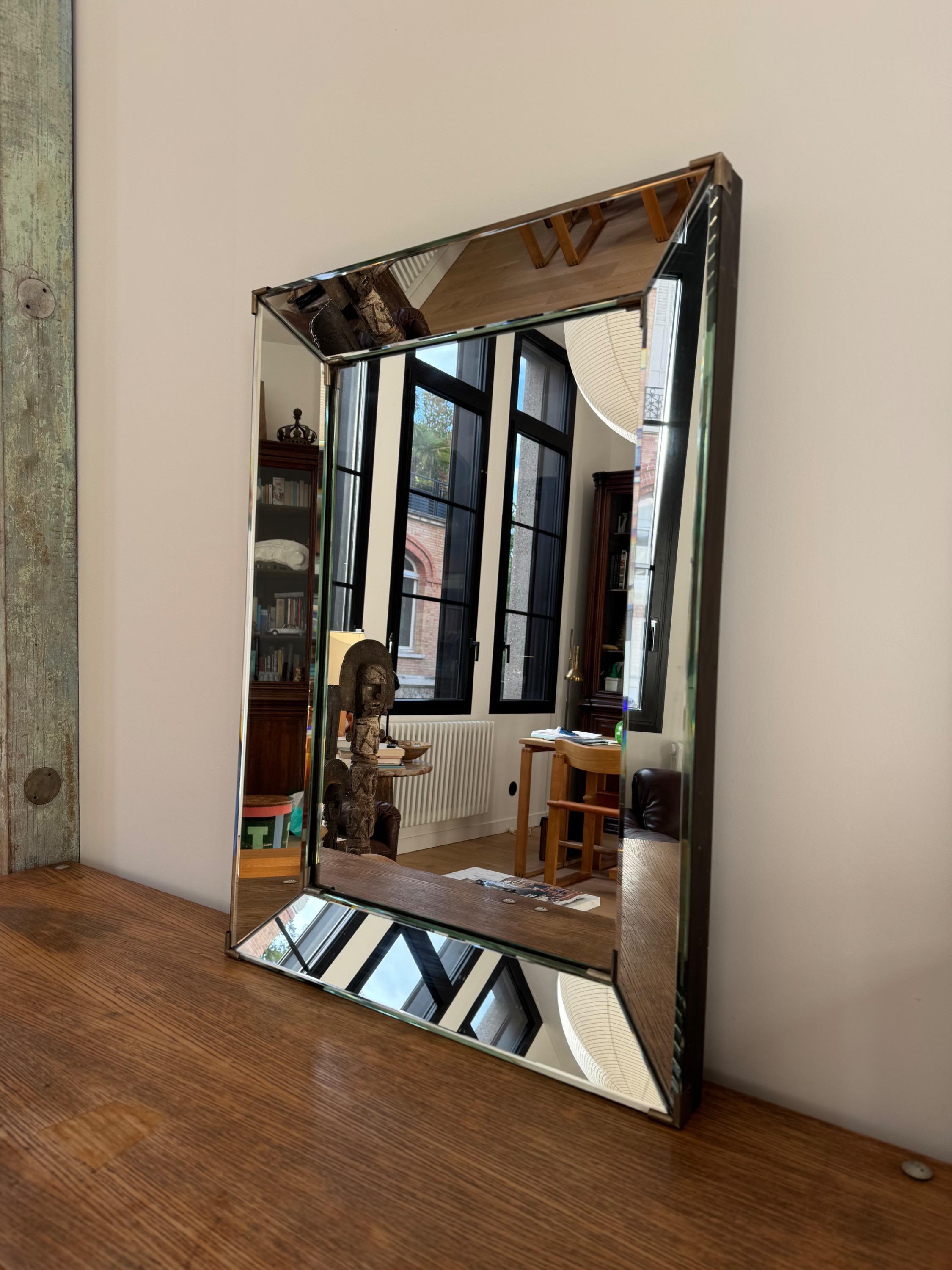Attr. To Jacques Adnet, Chic French 1940 Mirror Dim = 74 x 54 x 6 cm