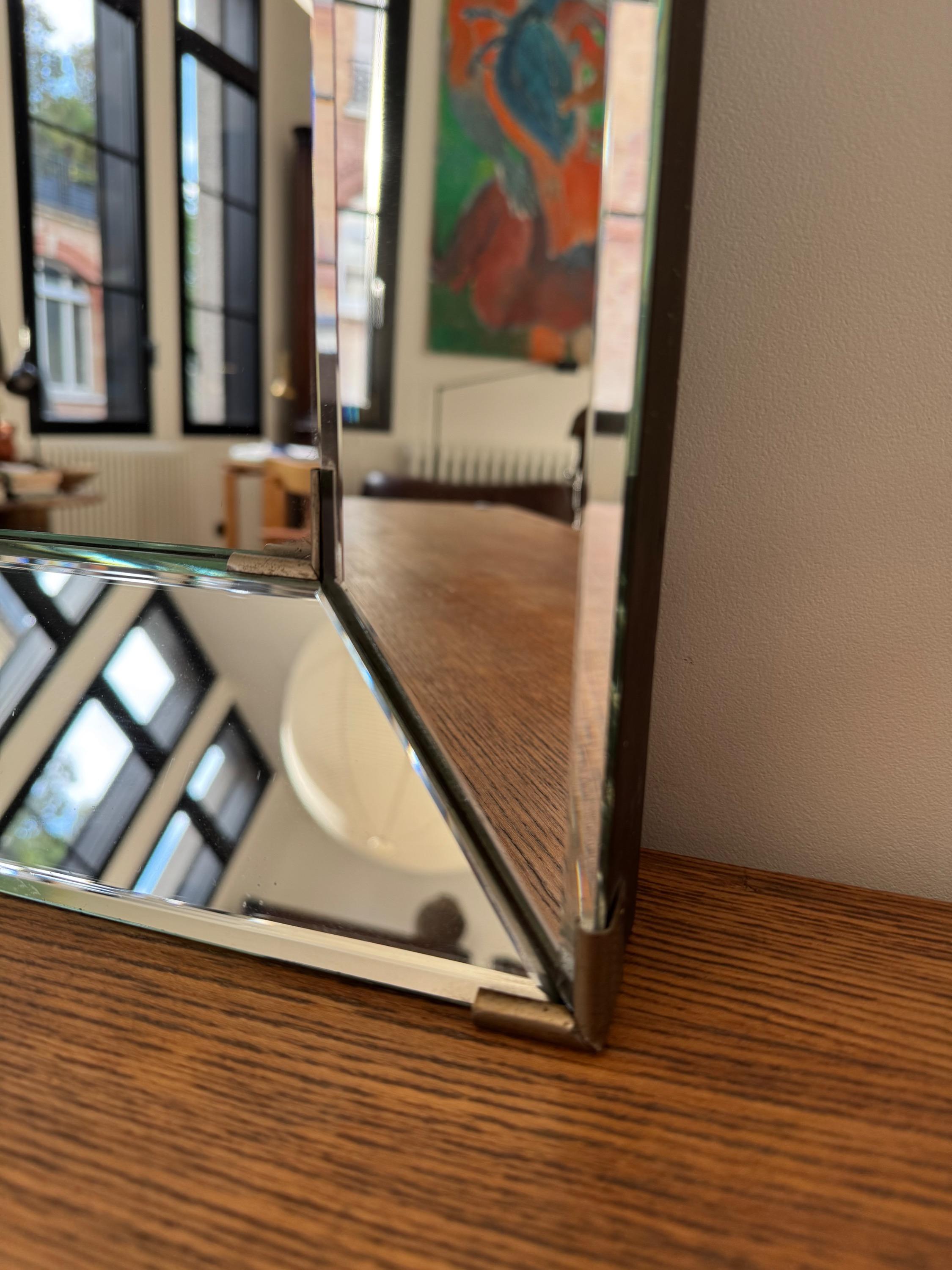 Attr. To Jacques Adnet, Chic French 1940 Mirror Dim = 74 x 54 x 6 cm