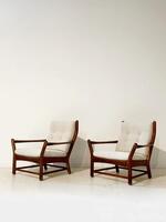 Big Pair of 1950’s Danish Oak Armchairs, Very Nice Design & Wood Work, Fully Restored, New Upholstery in DEDAR Wool Fabric, Very Confortable.  Dim Each= Hback 85 / Hseat 38 x 90 x 82 cm
