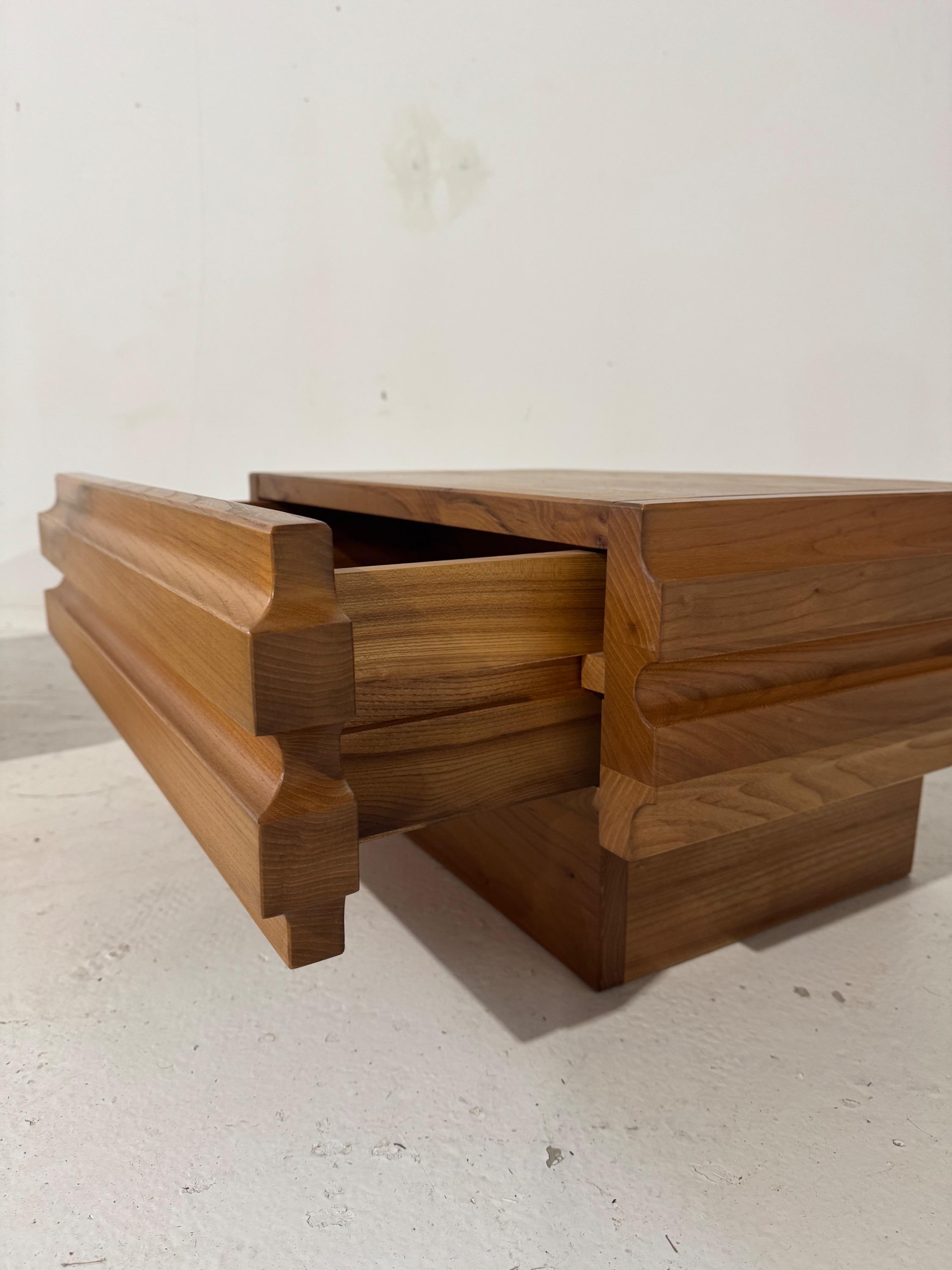 Big Pair Of French Bedsides Tables by Maison Regain Circa 1970, in Solid Ell Wood , Perfect Original Vintage condition.  Dim Each =  60 x 40 x 29,5 cm