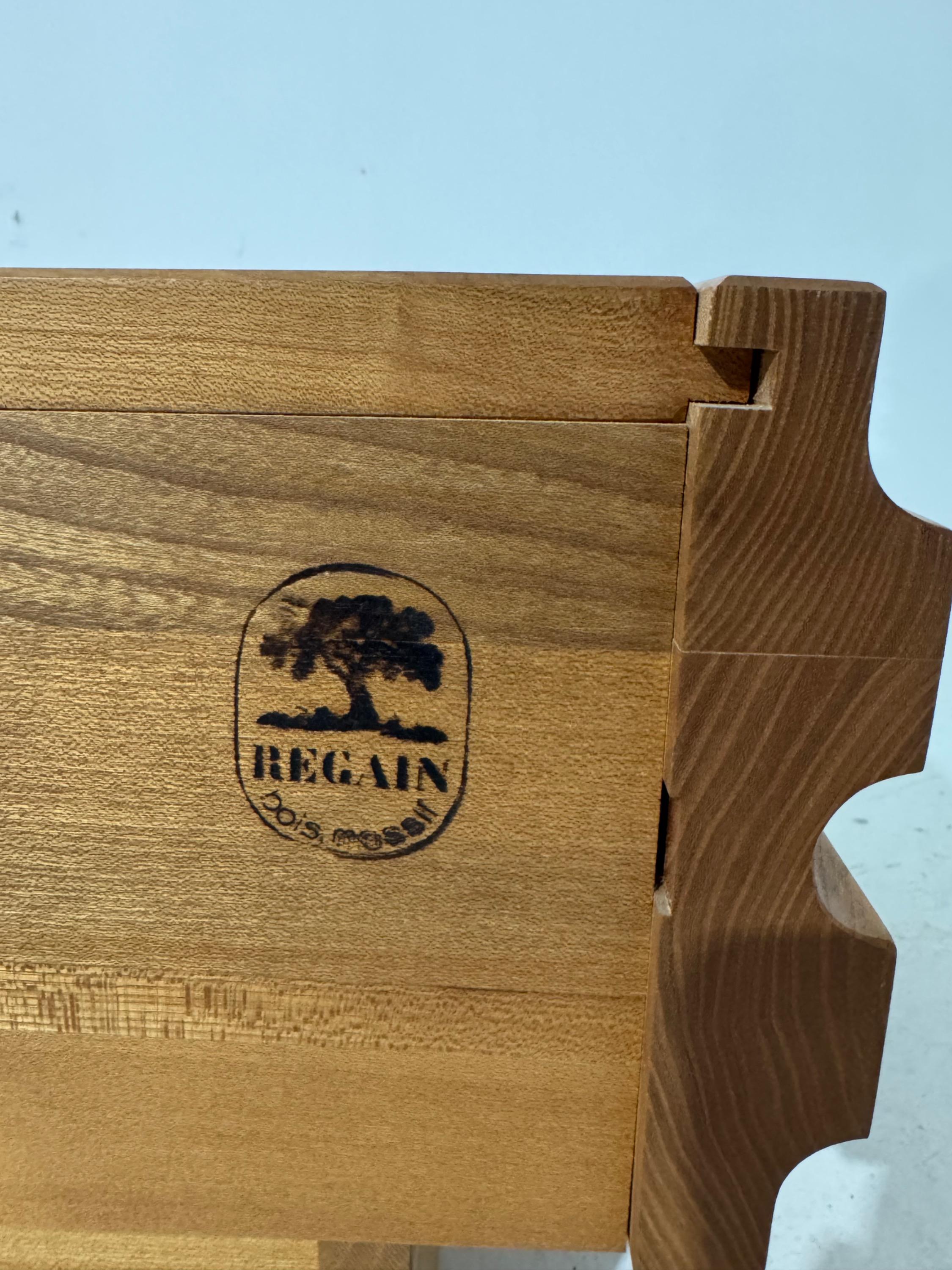 Big Pair Of French Bedsides Tables by Maison Regain Circa 1970, in Solid Ell Wood , Perfect Original Vintage condition.  Dim Each =  60 x 40 x 29,5 cm