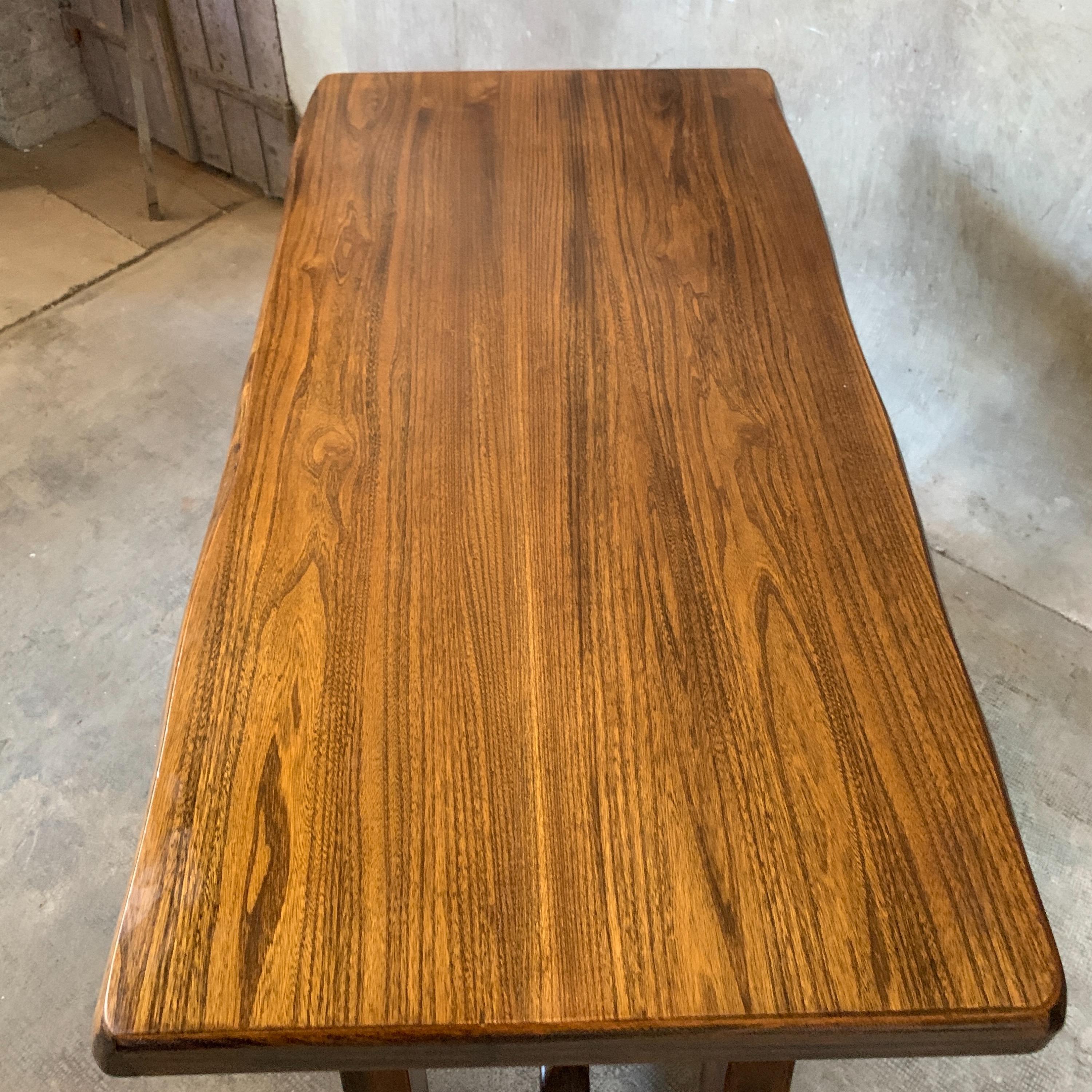 French Primitive Elmwood Table console by Aranjou Circa 1960, never see in this size, super vintage condition. Dim = 120 x 64 x 76,5 cm