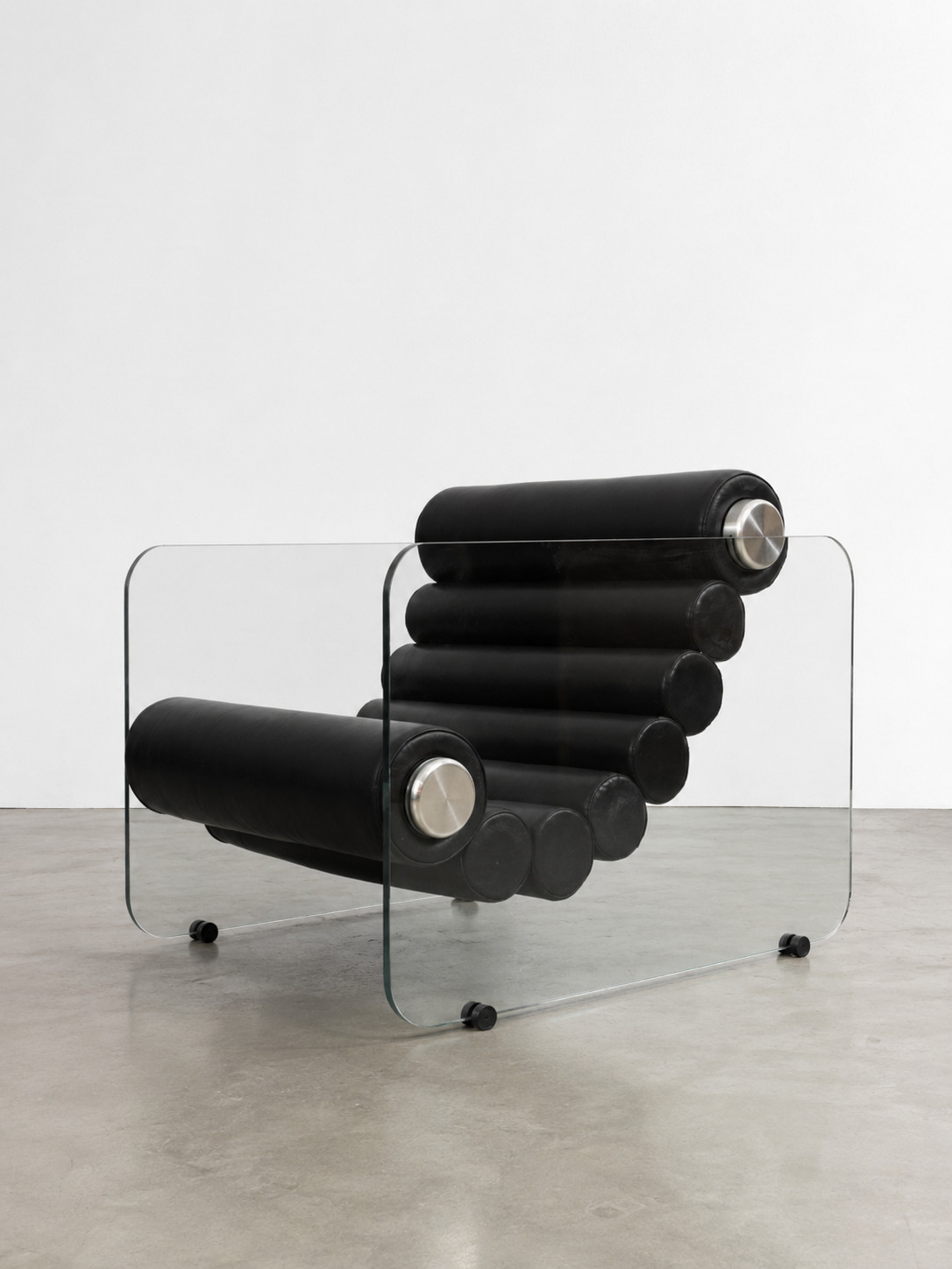 Hyaline Armchair by Fabio Lenci  Italy Circa 1970 Very Good original condition, A few small splinters on an armrest but without aesthetic consequences . Leather & Glass Dim = Hback 71 x Hseat 30 x 72 x 90 cm
