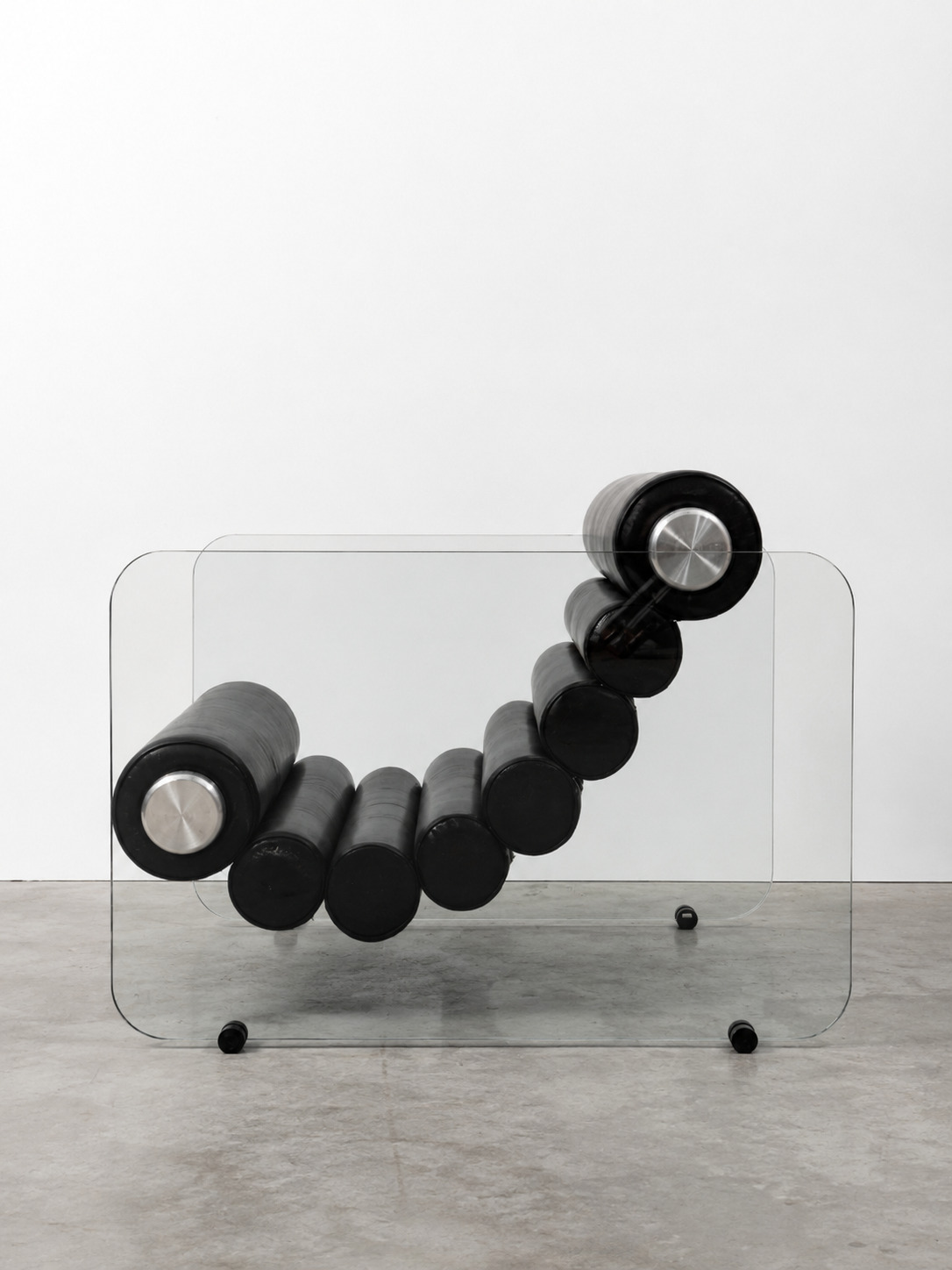 Hyaline Armchair by Fabio Lenci  Italy Circa 1970 Very Good original condition, A few small splinters on an armrest but without aesthetic consequences . Leather & Glass Dim = Hback 71 x Hseat 30 x 72 x 90 cm