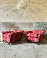 Imagine Them With Another Fabric !!! Amazing Shape & Lines For This Big Pair Of 1950’s Italian Armchair With Beautiful Details.  Dim Each = Hback 66 / Hseat 42 x 100 x 82 cm