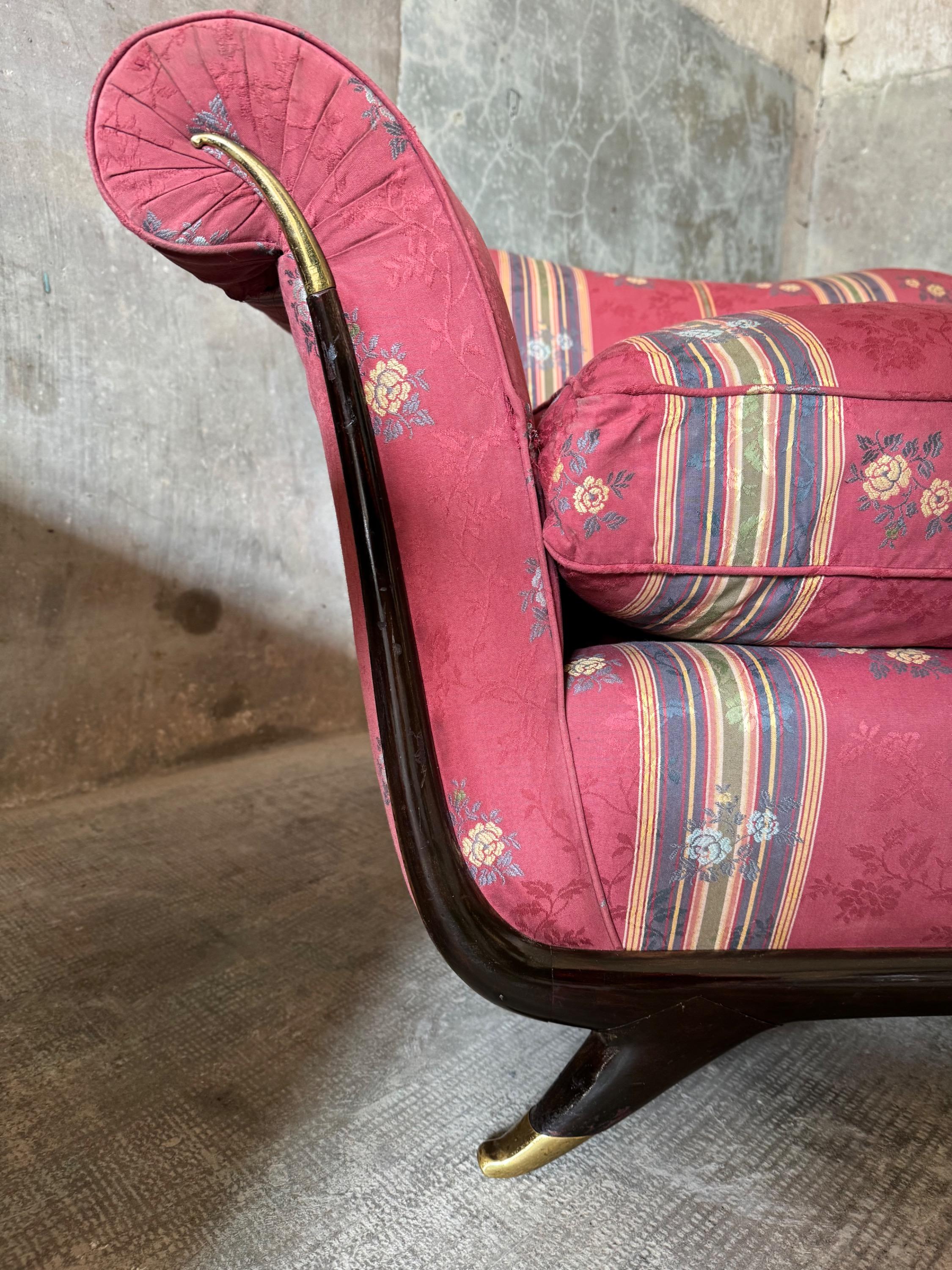 Imagine Them With Another Fabric !!! Amazing Shape & Lines For This Big Pair Of 1950’s Italian Armchair With Beautiful Details.  Dim Each = Hback 66 / Hseat 42 x 100 x 82 cm