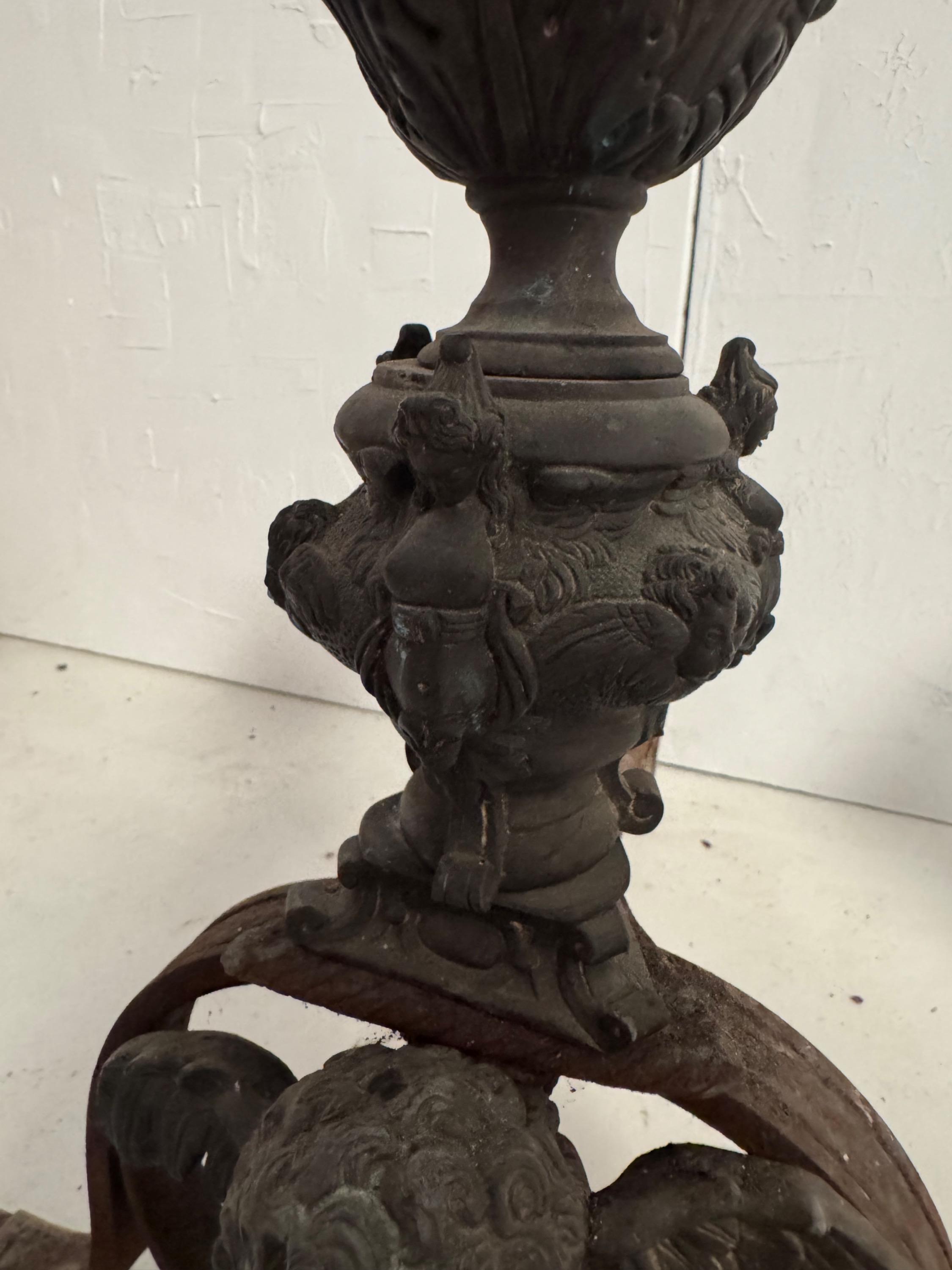 Impressive 19th century French Firedogs From a Castle of East of France. In wrought Iron & Bronze  Dim Each = H 62 x 50 x 62 cm