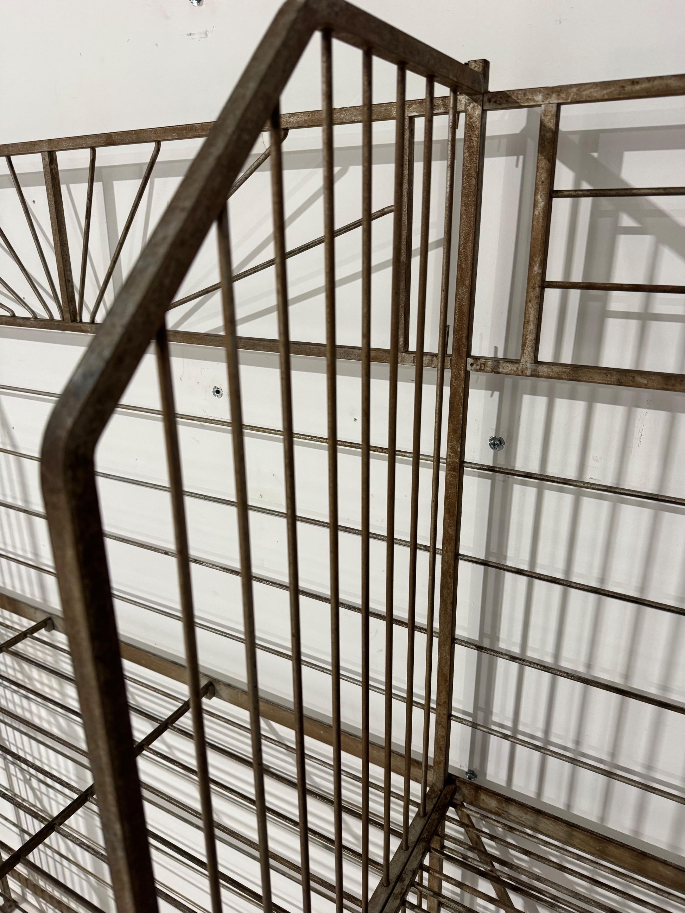 Impressive French Art Deco Bakery Shelve In Painted Iron & Nickelled Brass Superb Original Condition and Vey Nice Design   Dim = 300 x 46 x 165 cm