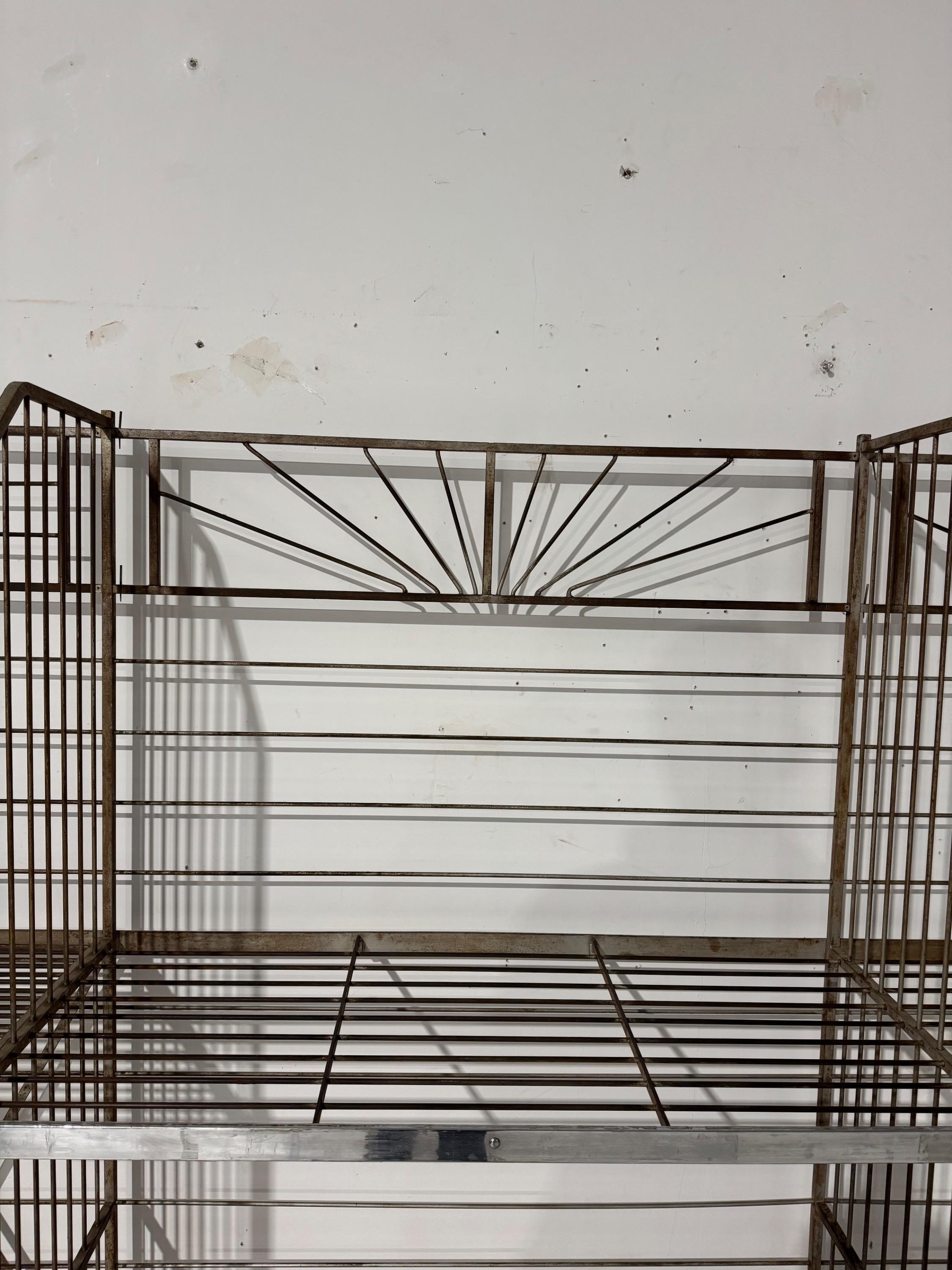 Impressive French Art Deco Bakery Shelve In Painted Iron & Nickelled Brass Superb Original Condition and Vey Nice Design   Dim = 300 x 46 x 165 cm