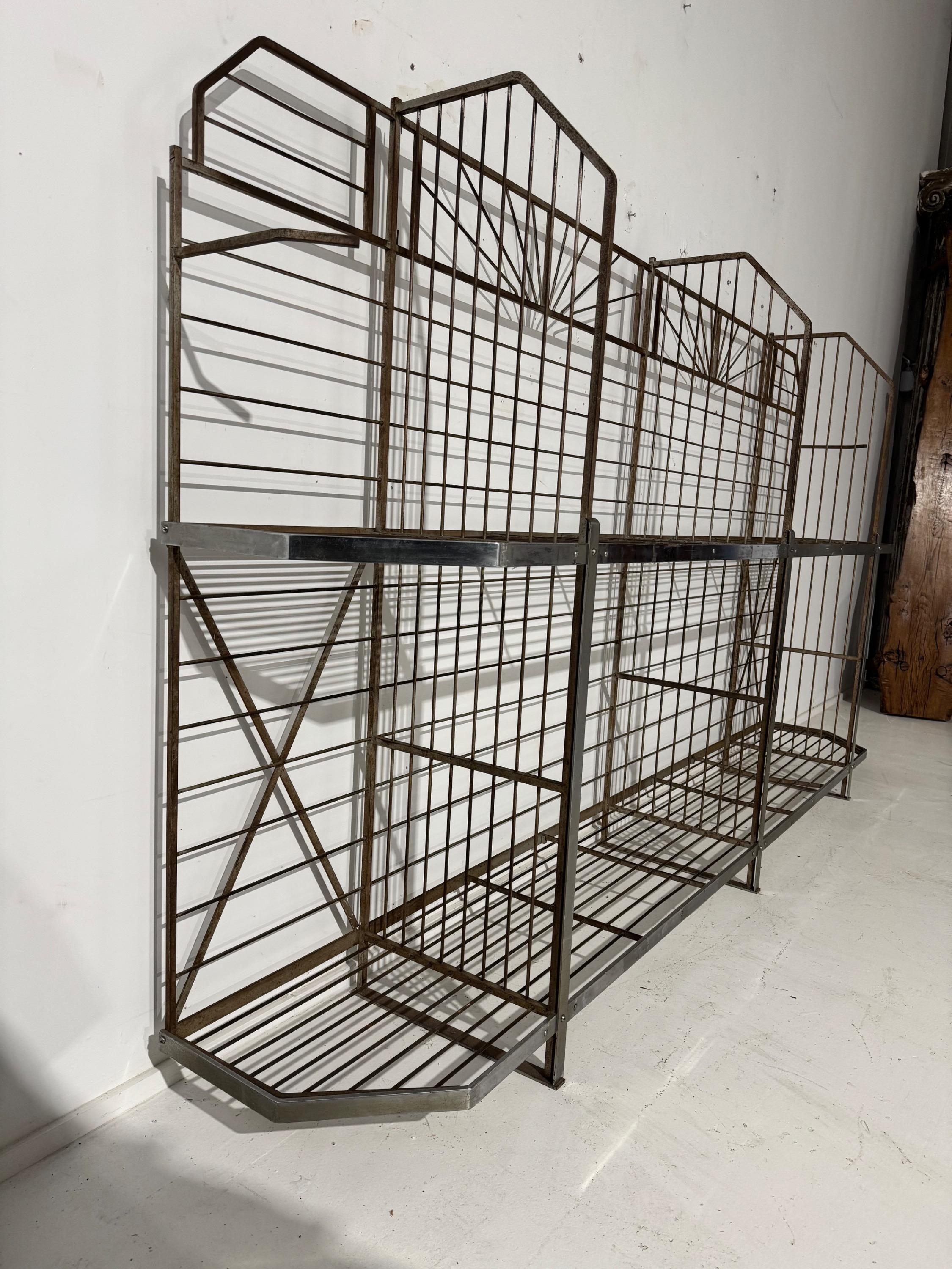 Impressive French Art Deco Bakery Shelve In Painted Iron & Nickelled Brass Superb Original Condition and Vey Nice Design   Dim = 300 x 46 x 165 cm