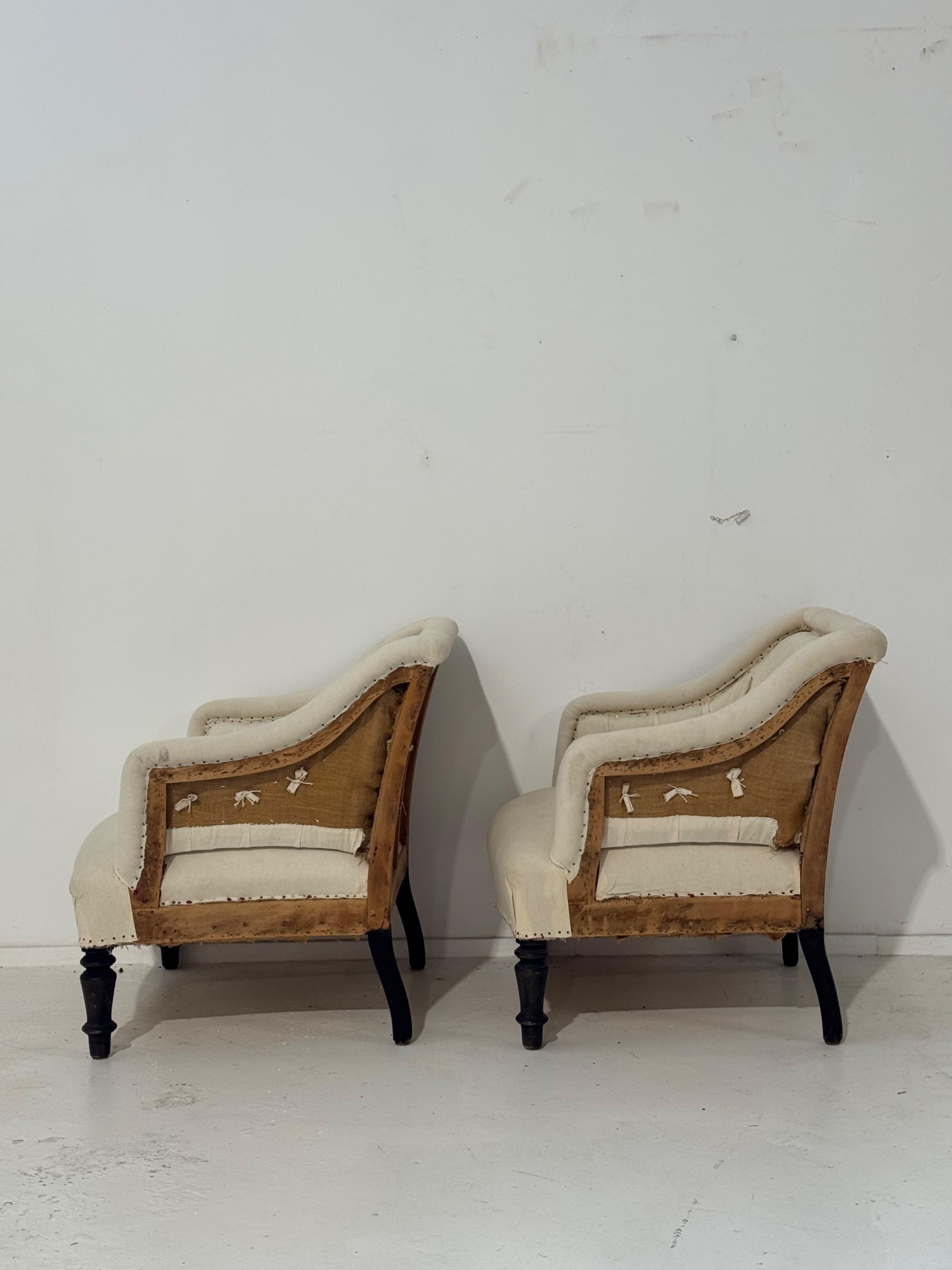 Lovely French Napoleon III Armchairs,in perfect condition,ready to be reupholstered Dim Each = Hback 70 / Hseat 39 x 61 x 65 cm