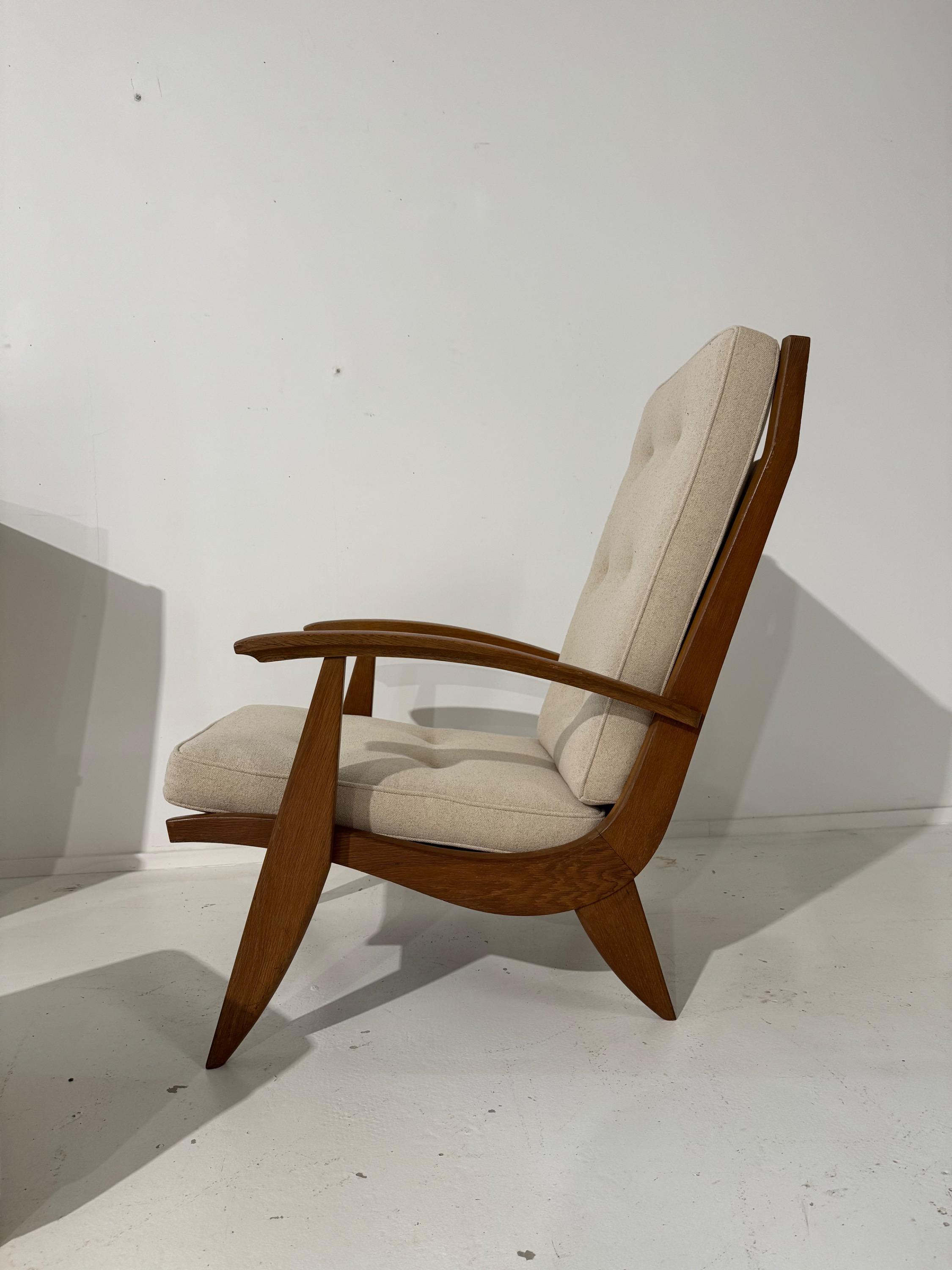 Pair of French Armchairs & Footstool by Guy Besnard FS134 édition Free-Span Circa 1950,covered in Natural Linen.