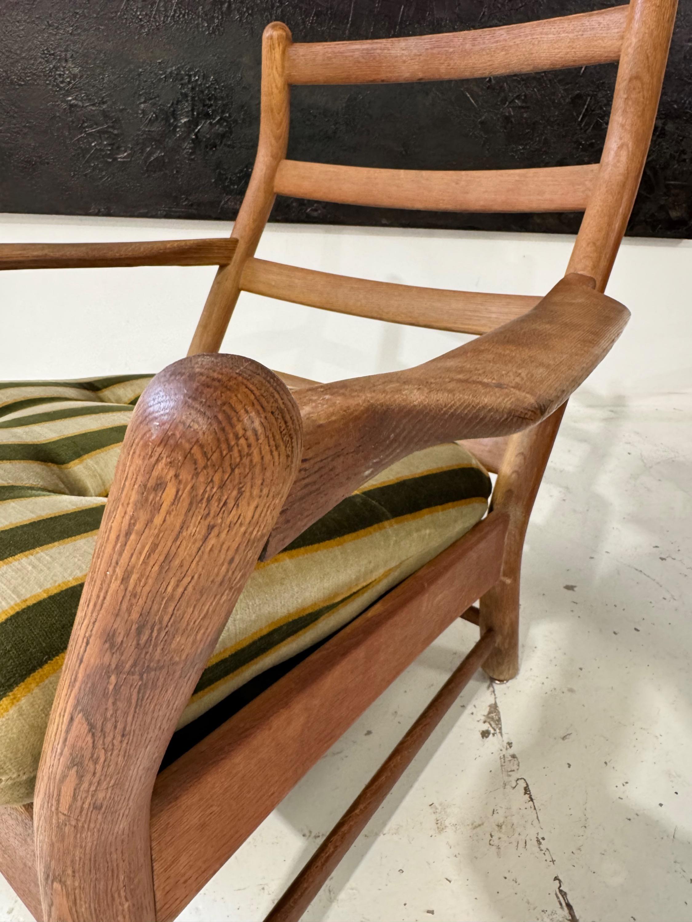 Perfect Design and Shape for This Rare Pair of Big French Guillerme & Chambron Armchairs in Solid Oak Wood, Perfect Original Vintage condition Circa 1960.