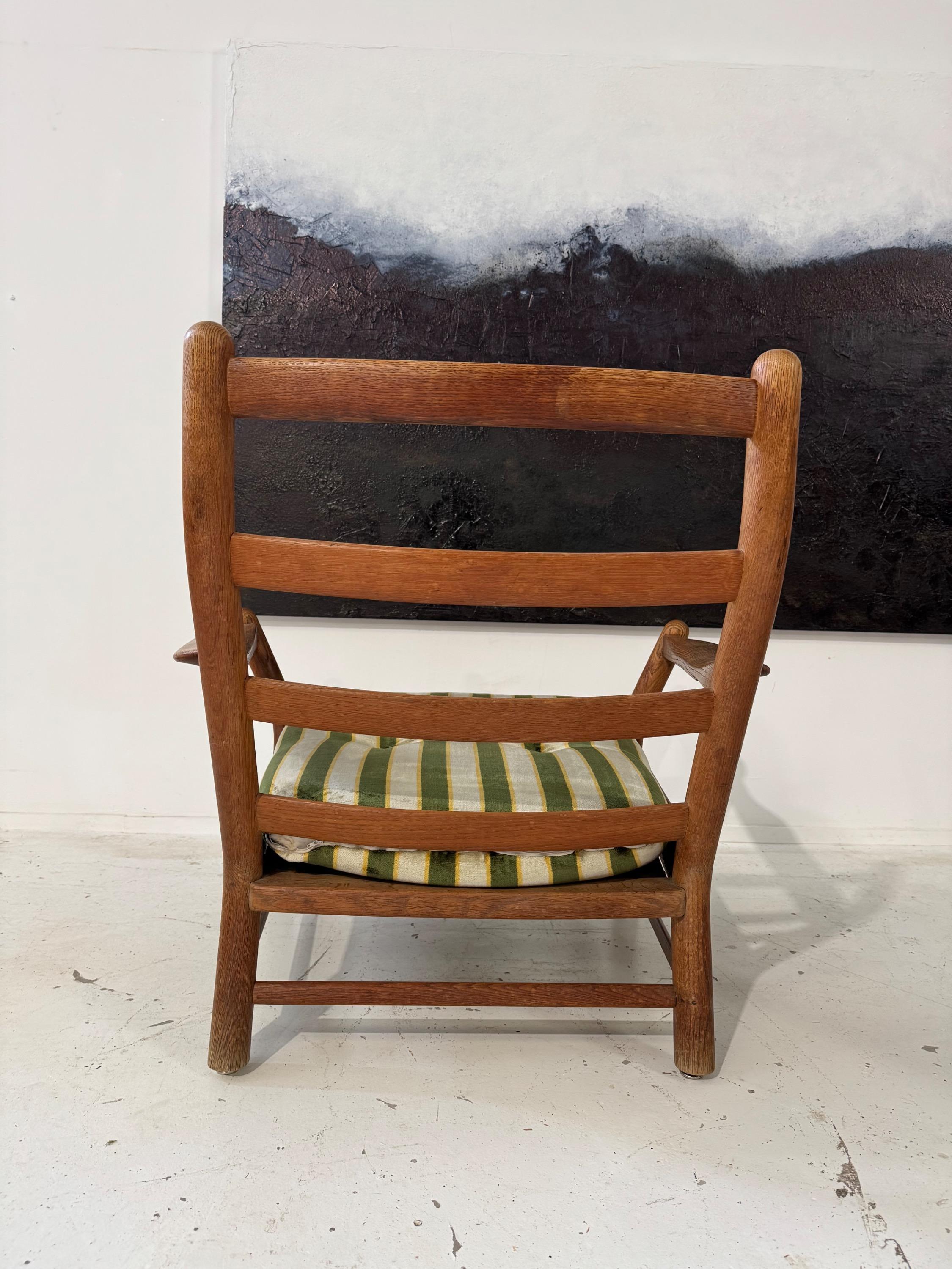Perfect Design and Shape for This Rare Pair of Big French Guillerme & Chambron Armchairs in Solid Oak Wood, Perfect Original Vintage condition Circa 1960.