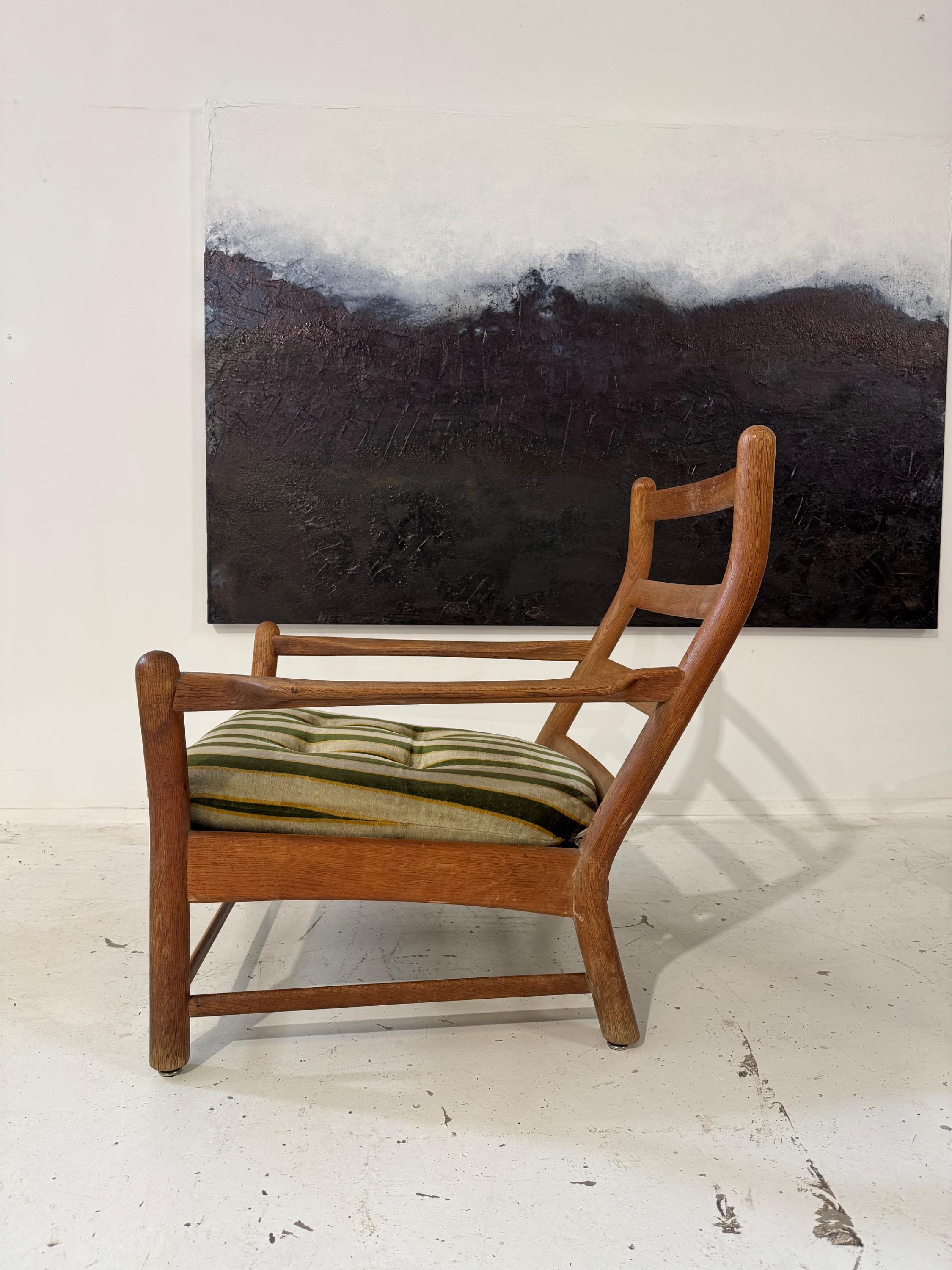 Perfect Design and Shape for This Rare Pair of Big French Guillerme & Chambron Armchairs in Solid Oak Wood, Perfect Original Vintage condition Circa 1960.
