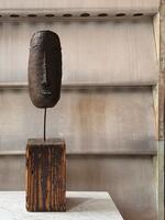 PHILIPPE HIQUILY « Le Masque » Welded Sheet Iron on Wooden Base  
