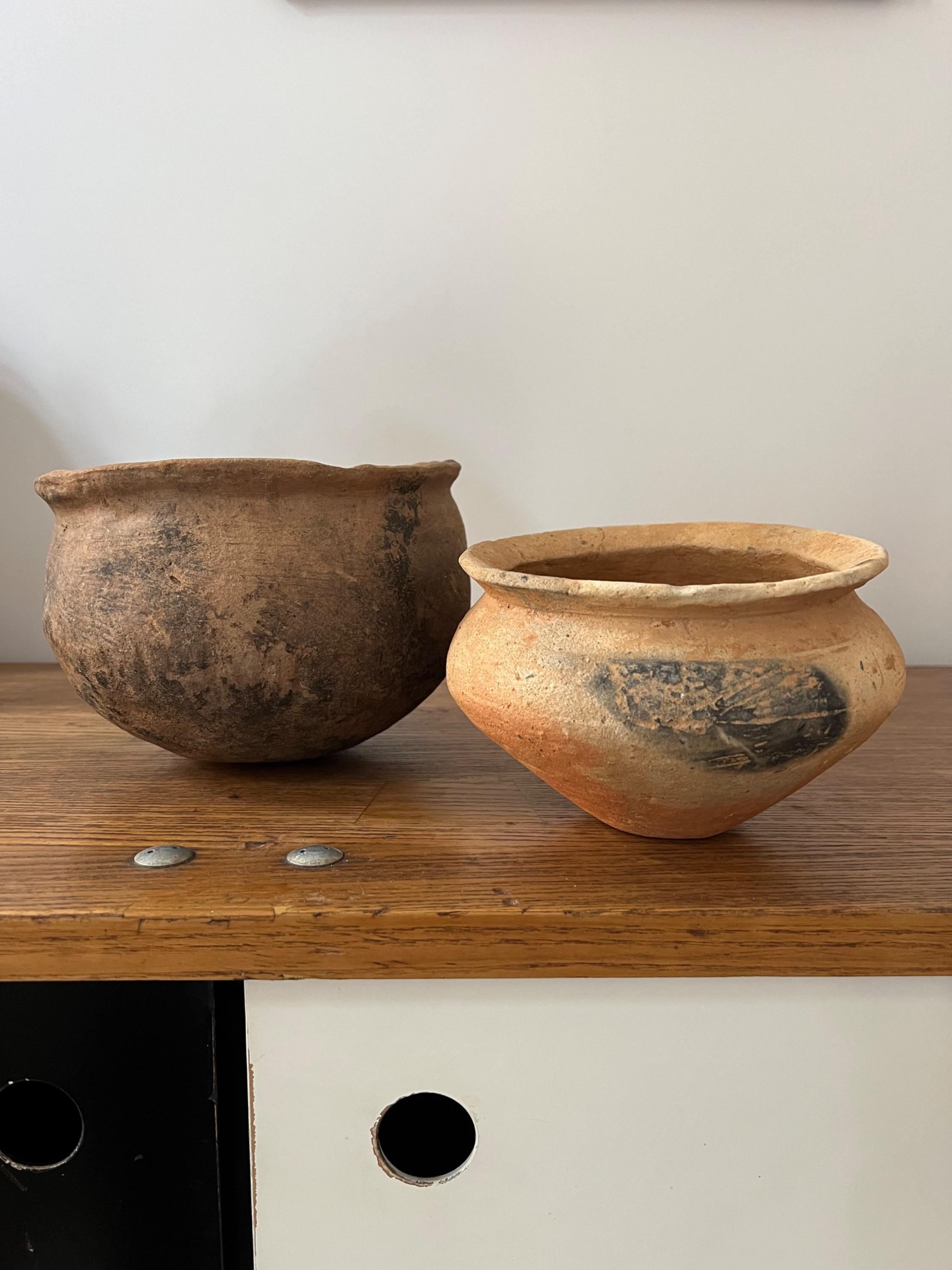 Primitives Terracotta Bowls Dim = Diam 21 / H 15 cm    Diam 17 / H 12 cm a crack on the largest