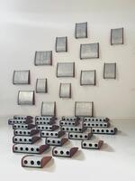 When we buy Jean Prouvé’s buildings in Africa, many elements are very damaged and unusable. So, an excellent idea came, made lamps with these famous aluminum elements. Several sizes, Sold in pairs 